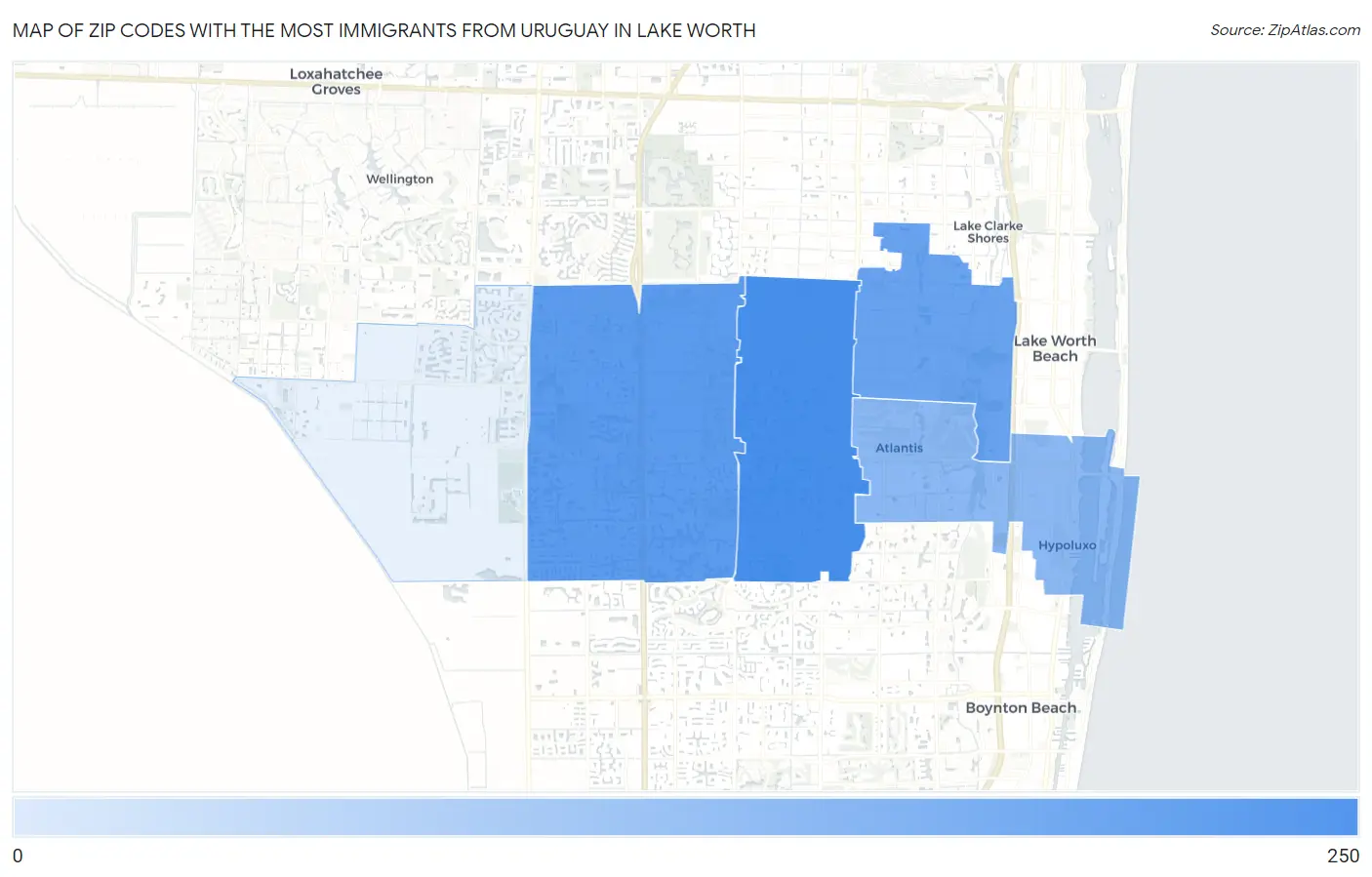 Zip Codes with the Most Immigrants from Uruguay in Lake Worth Map