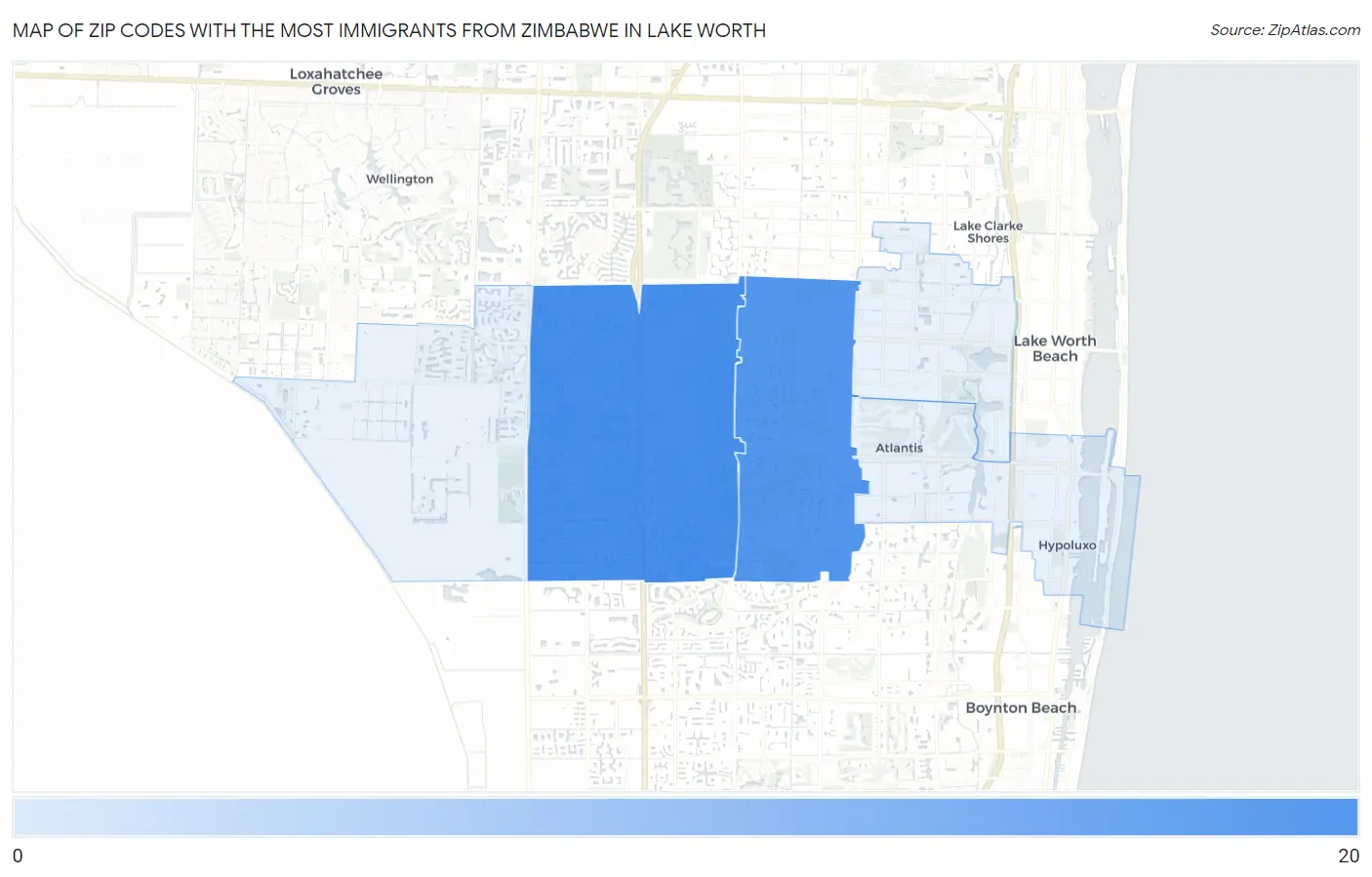 Zip Codes with the Most Immigrants from Zimbabwe in Lake Worth Map