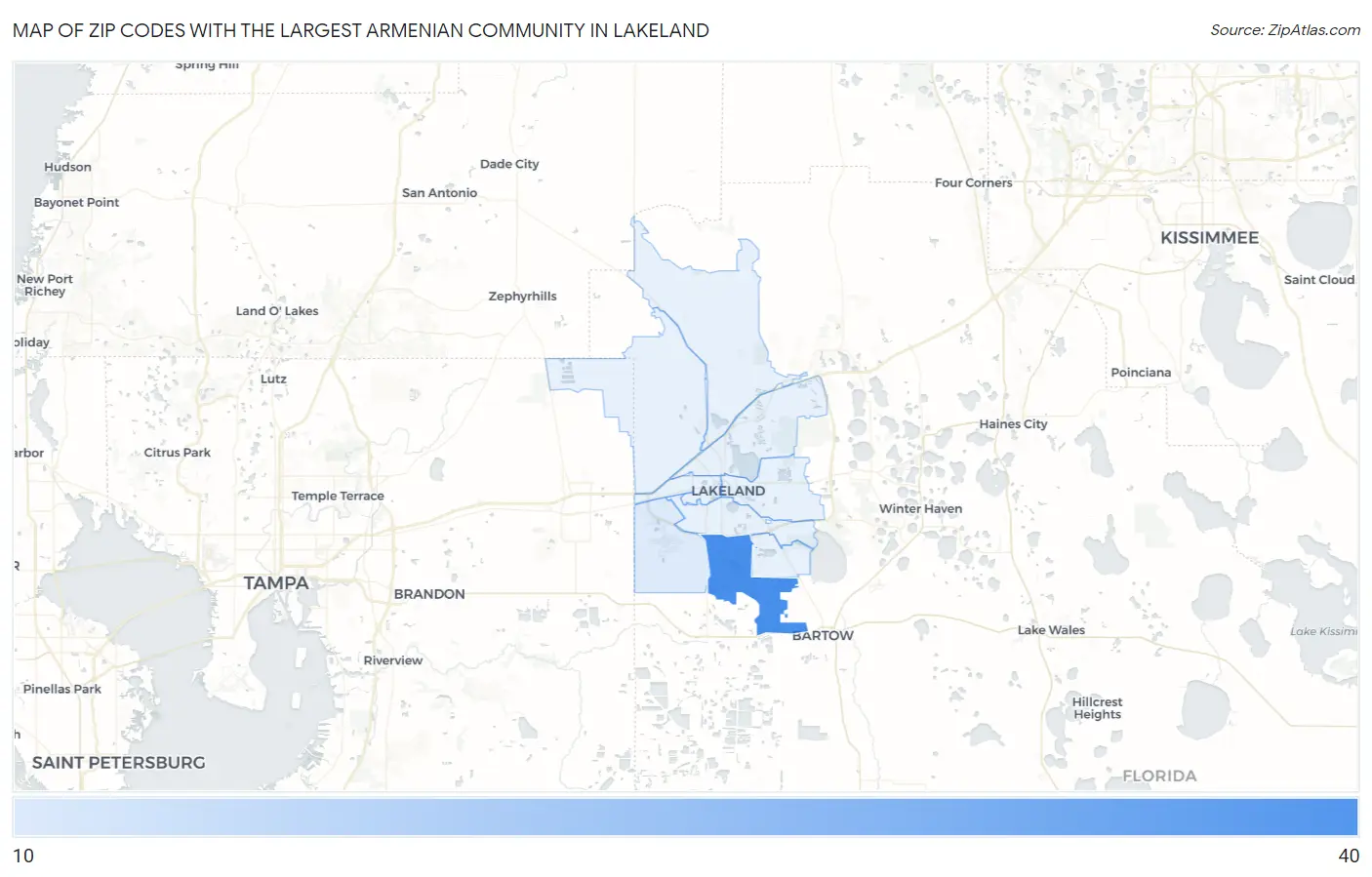 Zip Codes with the Largest Armenian Community in Lakeland Map