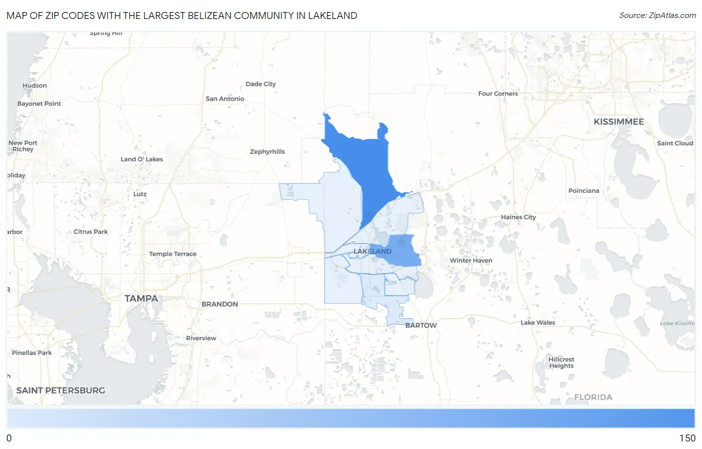 Zip Codes with the Largest Belizean Community in Lakeland Map