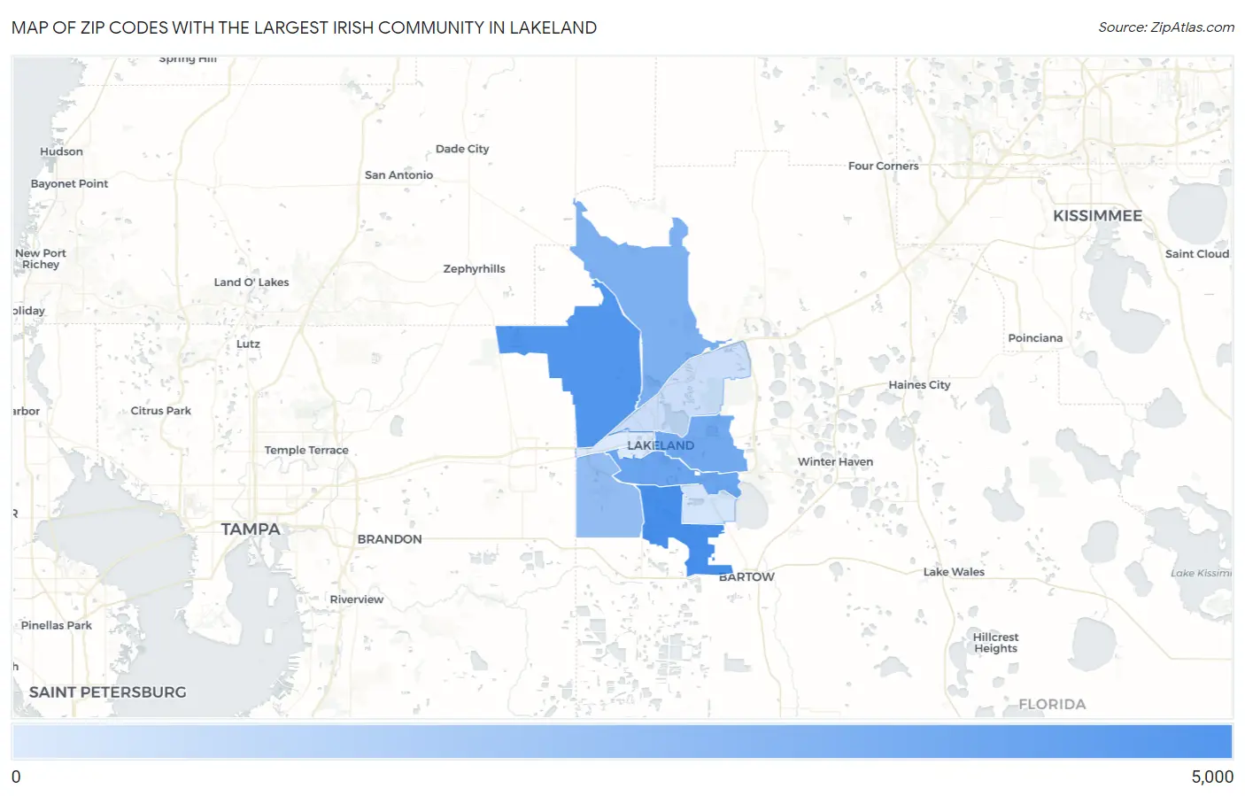 Zip Codes with the Largest Irish Community in Lakeland Map