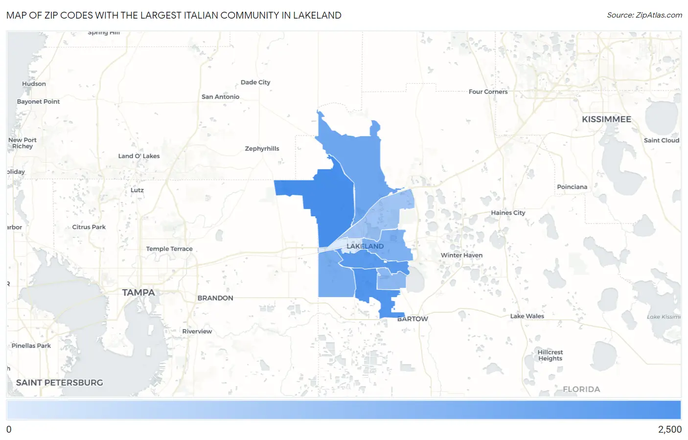 Zip Codes with the Largest Italian Community in Lakeland Map
