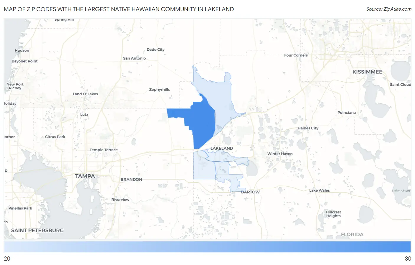 Zip Codes with the Largest Native Hawaiian Community in Lakeland Map