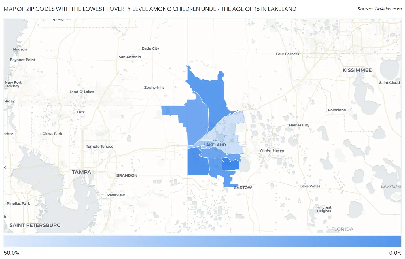 Zip Codes with the Lowest Poverty Level Among Children Under the Age of 16 in Lakeland Map