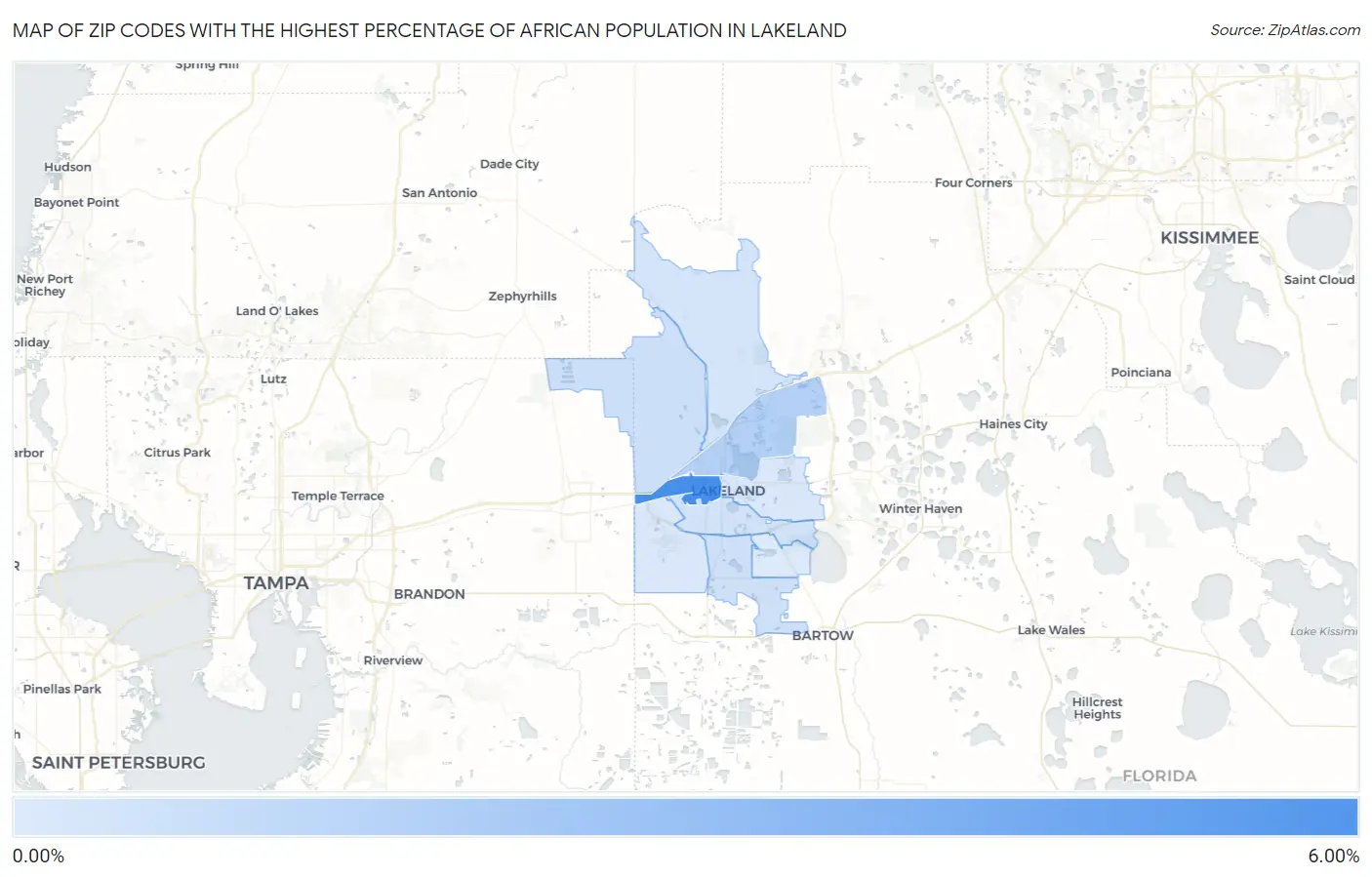 Zip Codes with the Highest Percentage of African Population in Lakeland Map