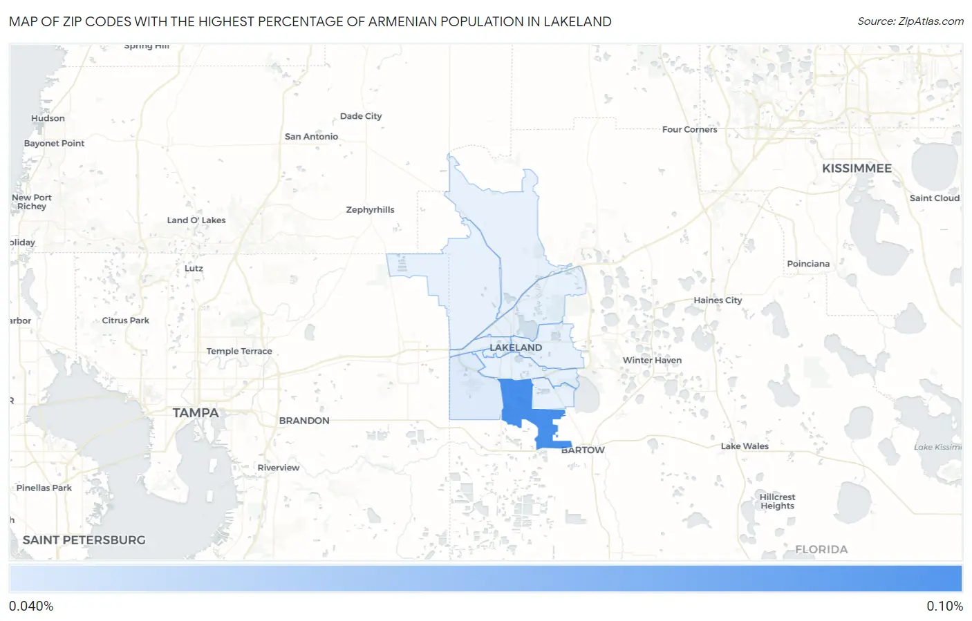 Zip Codes with the Highest Percentage of Armenian Population in Lakeland Map