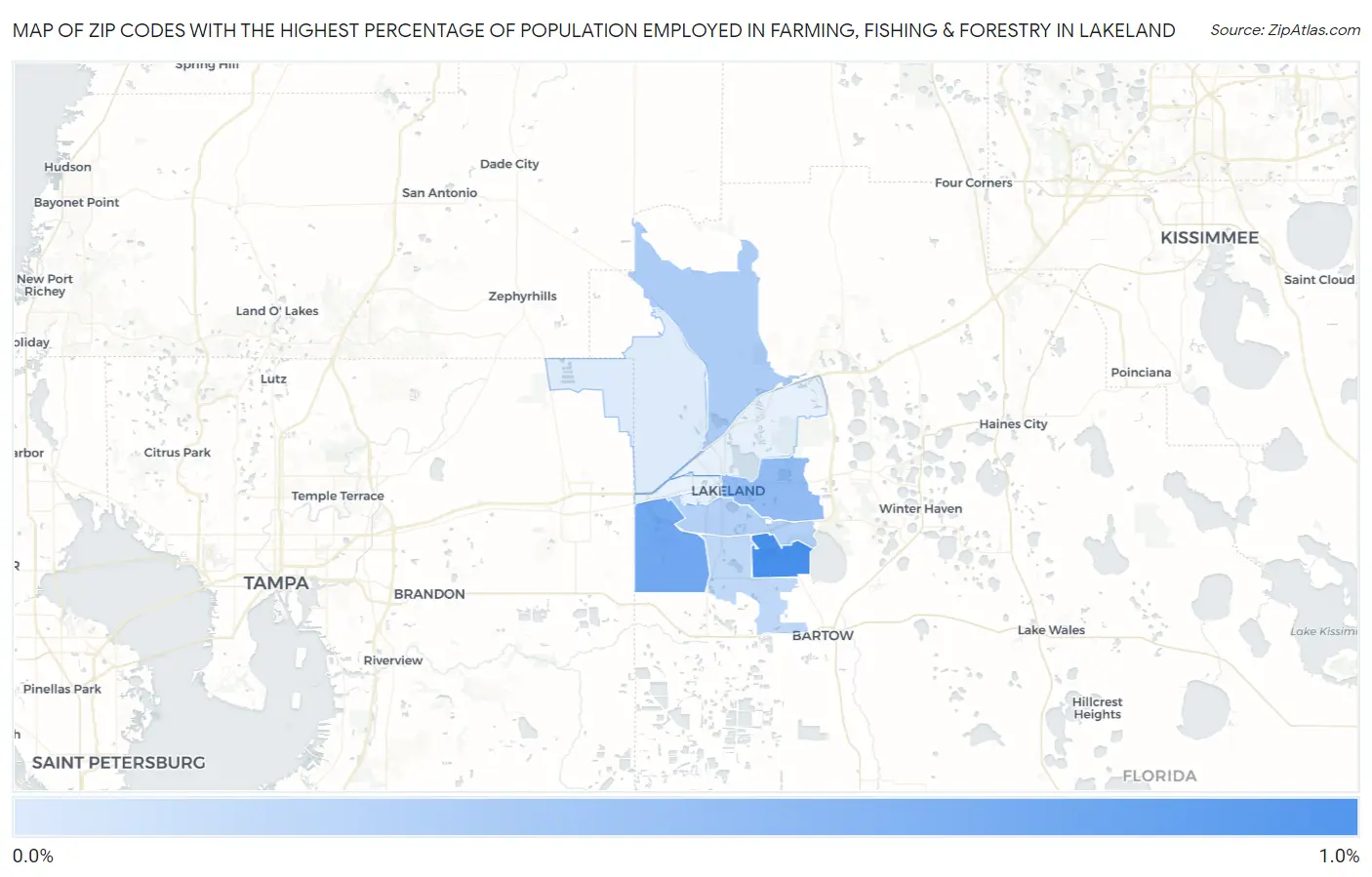 Zip Codes with the Highest Percentage of Population Employed in Farming, Fishing & Forestry in Lakeland Map