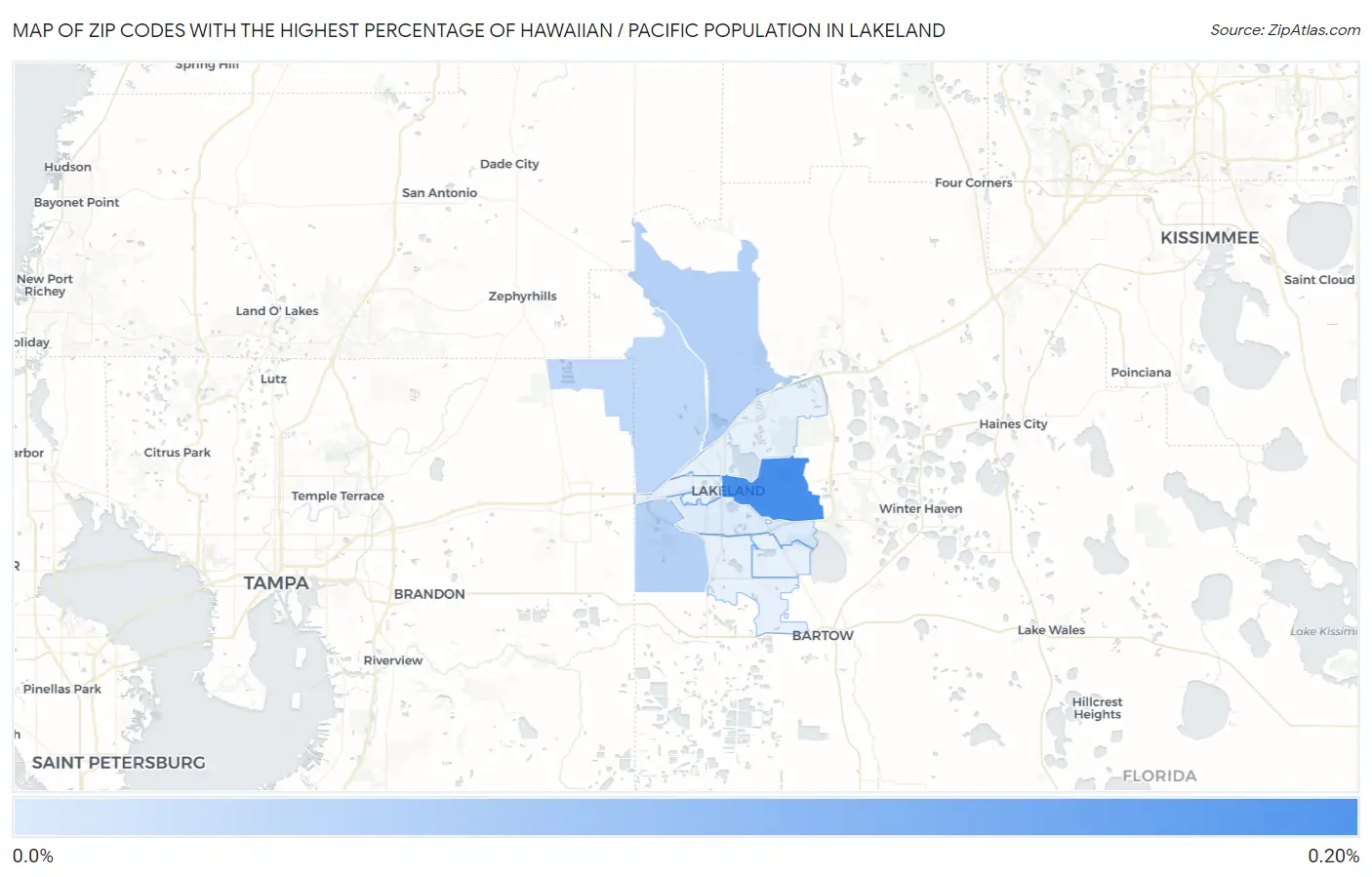 Zip Codes with the Highest Percentage of Hawaiian / Pacific Population in Lakeland Map
