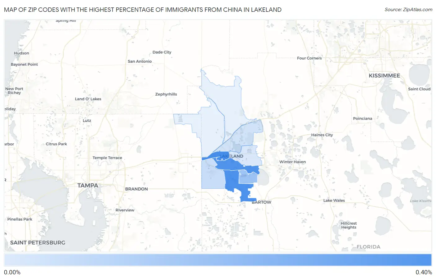 Zip Codes with the Highest Percentage of Immigrants from China in Lakeland Map