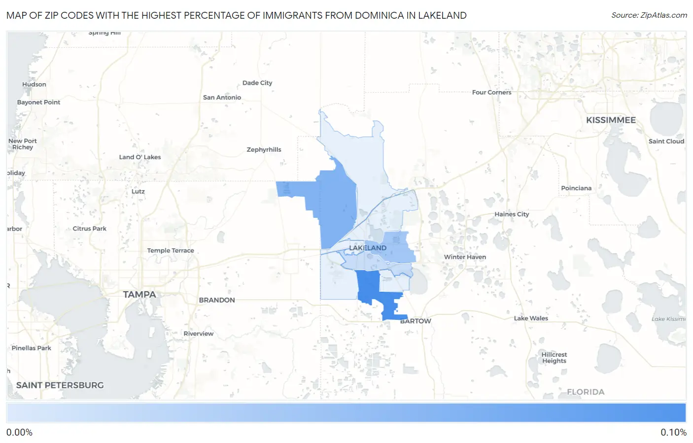 Zip Codes with the Highest Percentage of Immigrants from Dominica in Lakeland Map