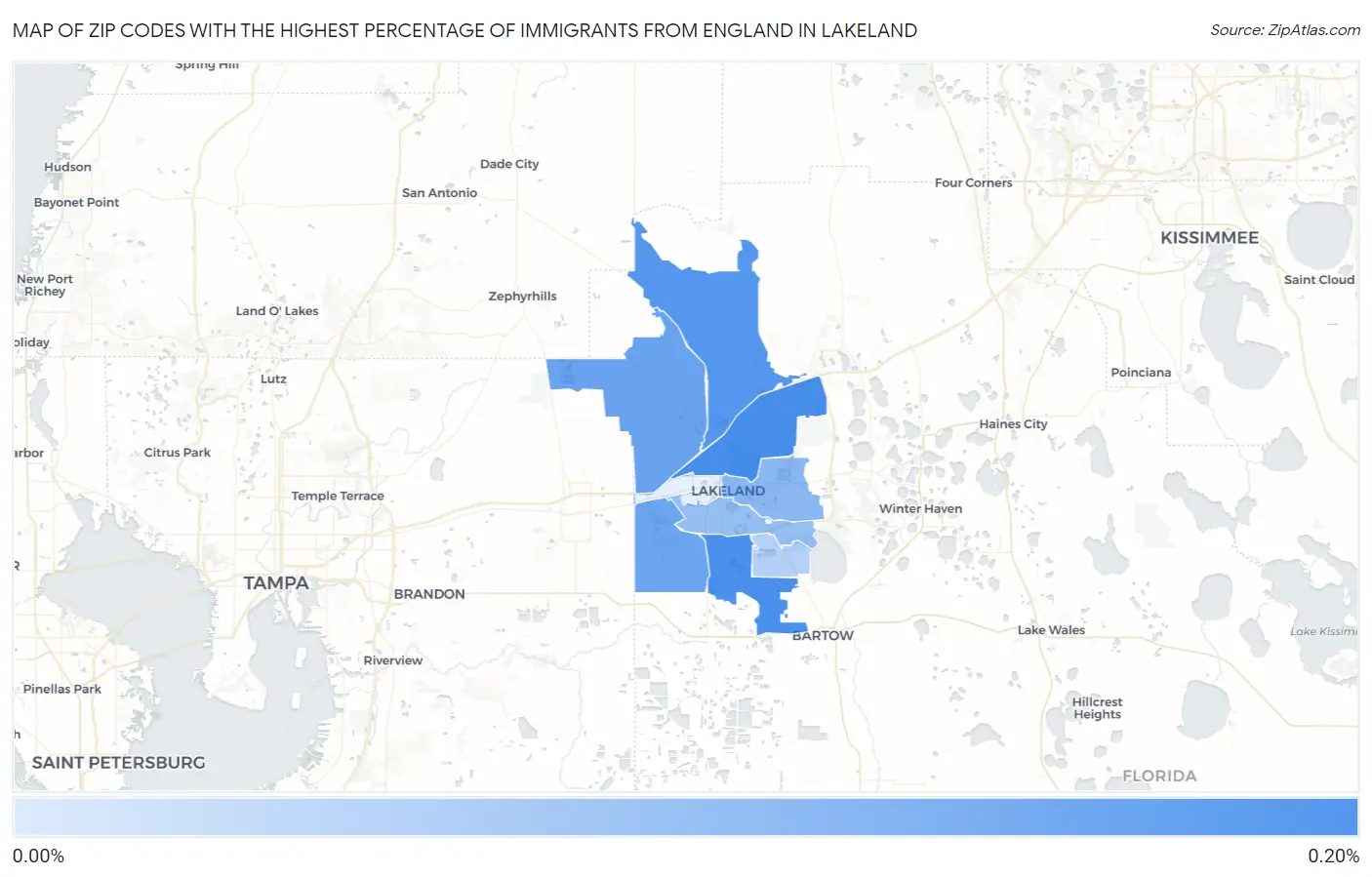 Zip Codes with the Highest Percentage of Immigrants from England in Lakeland Map