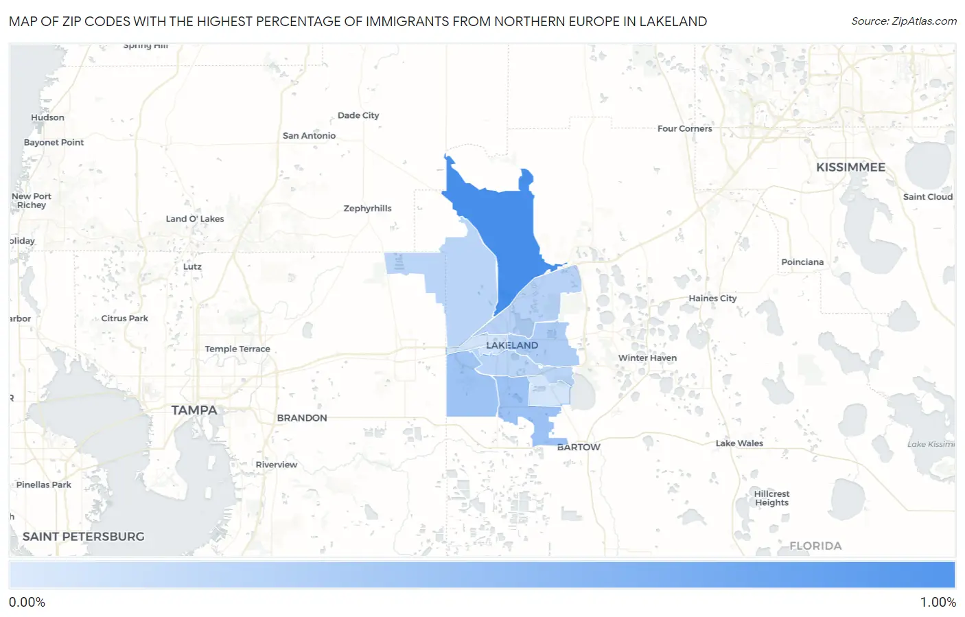 Zip Codes with the Highest Percentage of Immigrants from Northern Europe in Lakeland Map