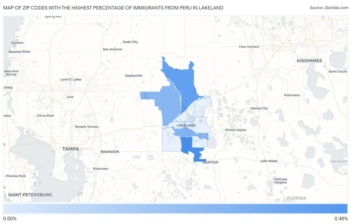 Zip Codes with the Highest Percentage of Immigrants from Peru in Lakeland Map