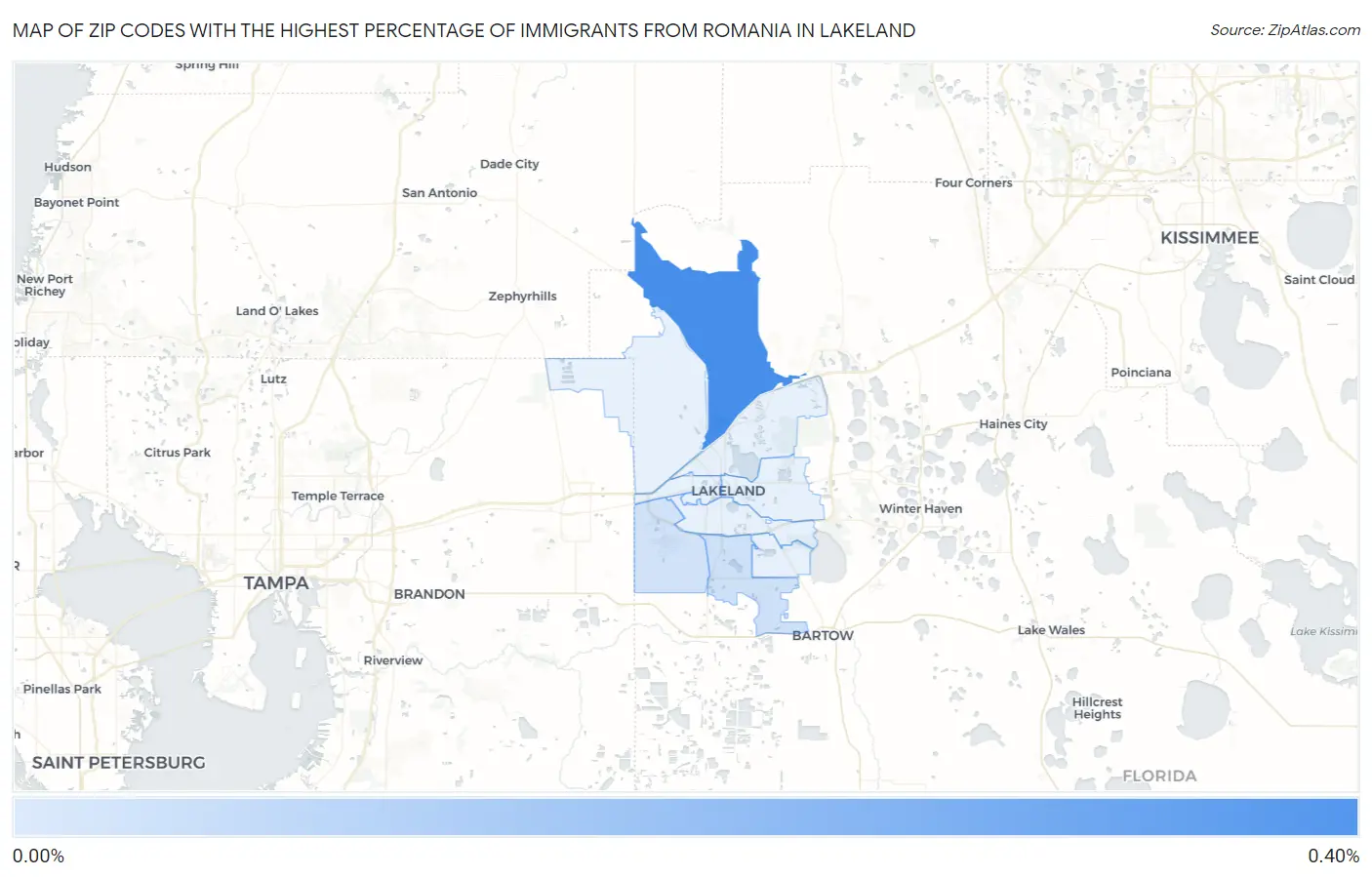 Zip Codes with the Highest Percentage of Immigrants from Romania in Lakeland Map