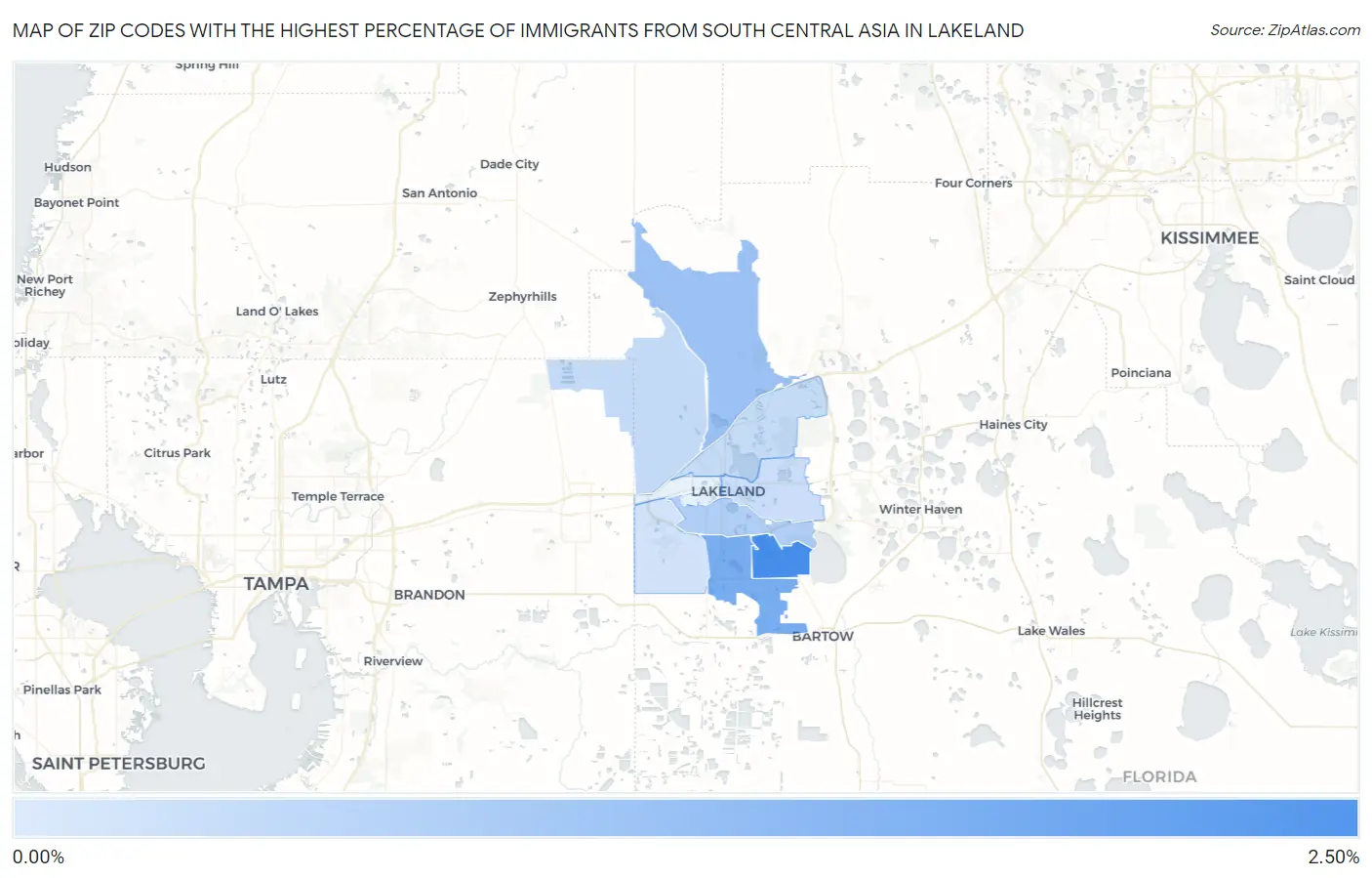 Zip Codes with the Highest Percentage of Immigrants from South Central Asia in Lakeland Map