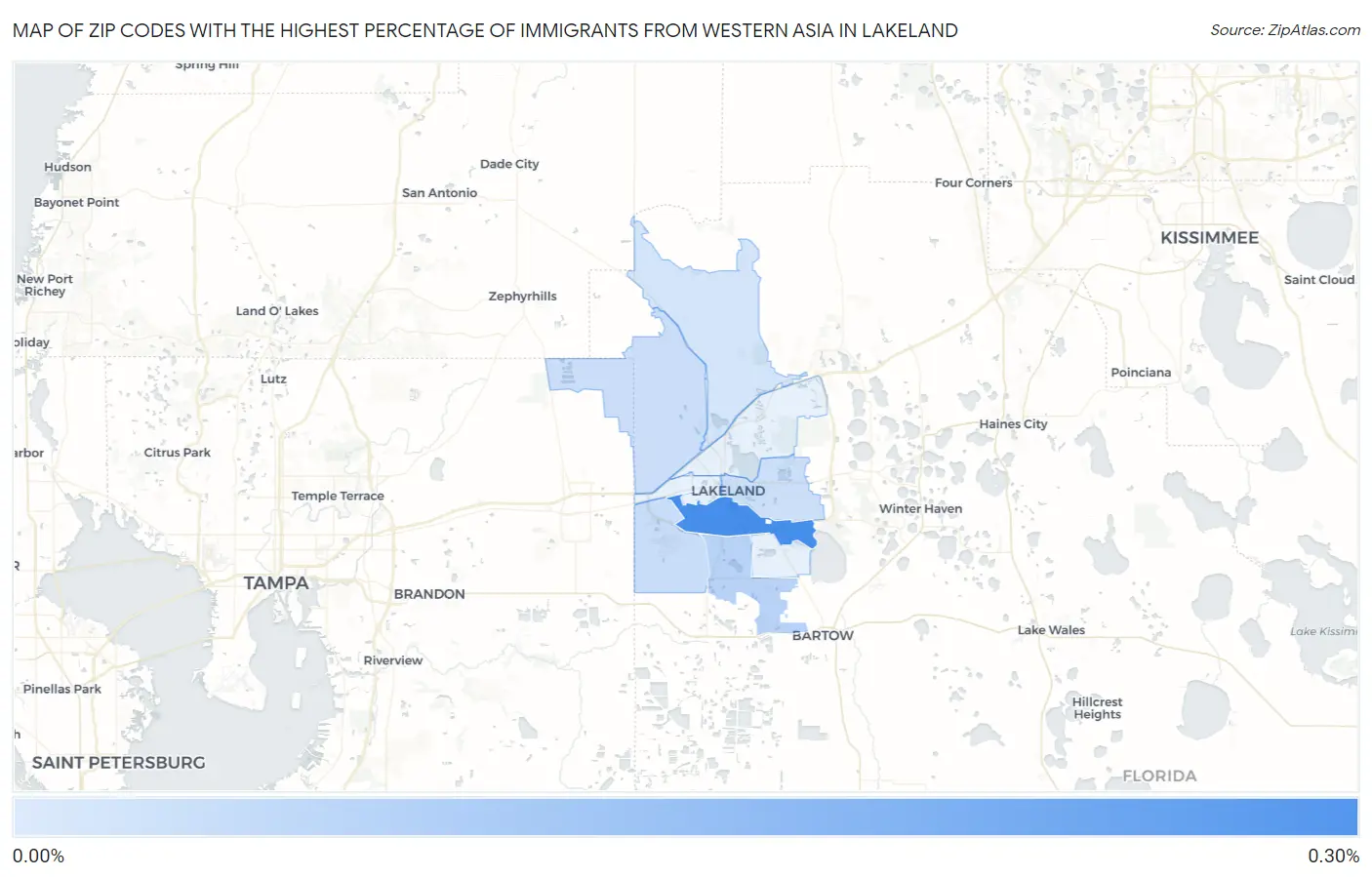 Zip Codes with the Highest Percentage of Immigrants from Western Asia in Lakeland Map