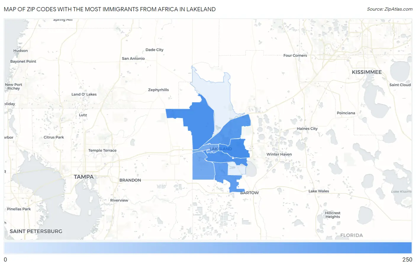 Zip Codes with the Most Immigrants from Africa in Lakeland Map