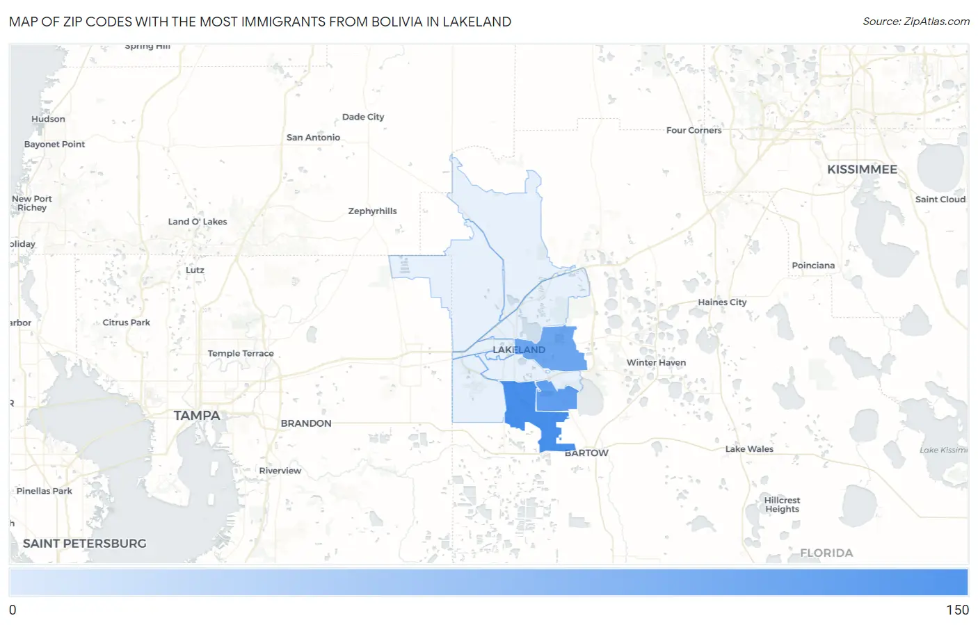 Zip Codes with the Most Immigrants from Bolivia in Lakeland Map