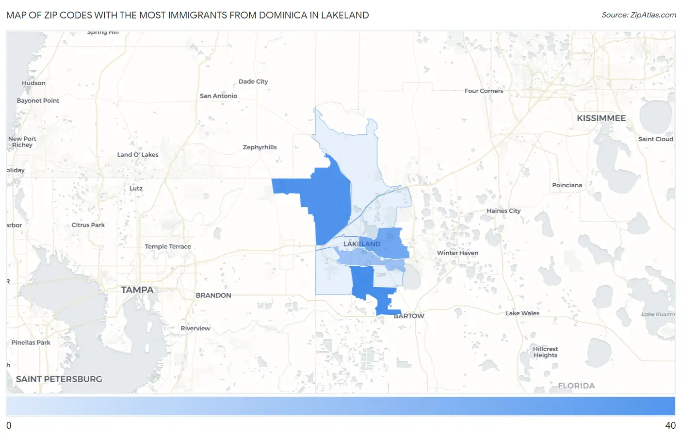 Zip Codes with the Most Immigrants from Dominica in Lakeland Map