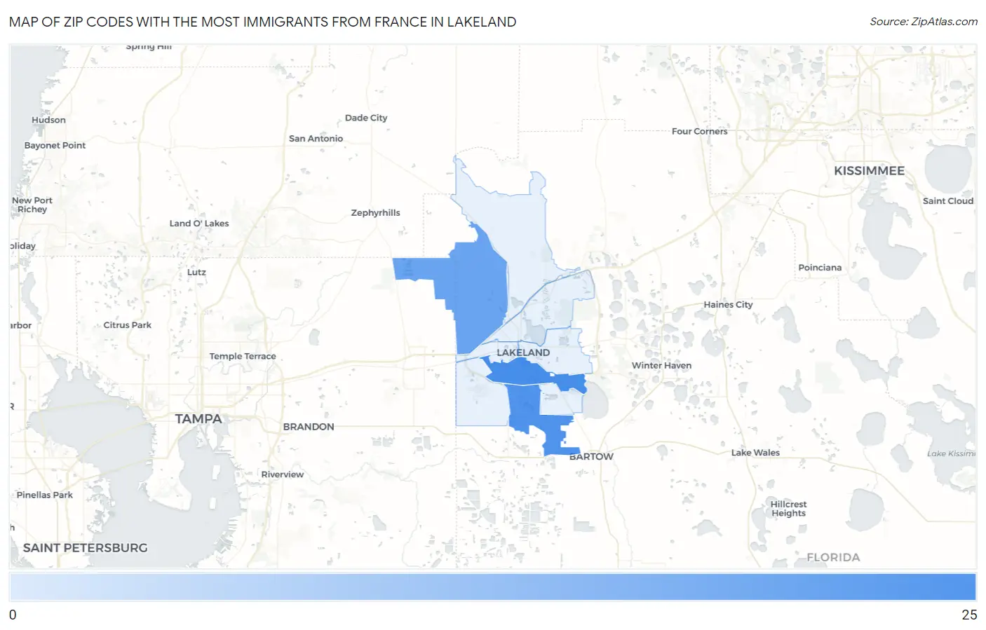 Zip Codes with the Most Immigrants from France in Lakeland Map