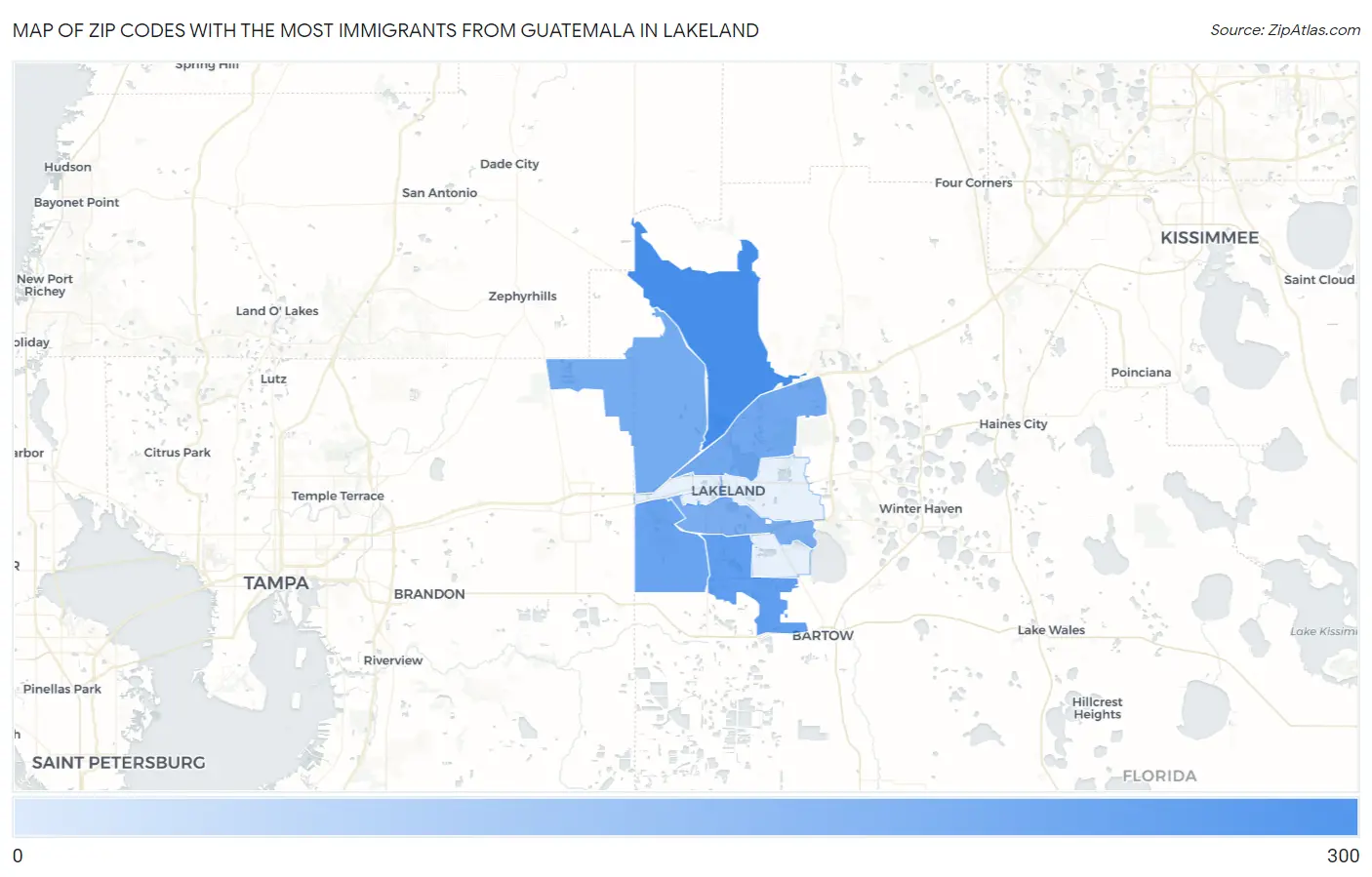 Zip Codes with the Most Immigrants from Guatemala in Lakeland Map