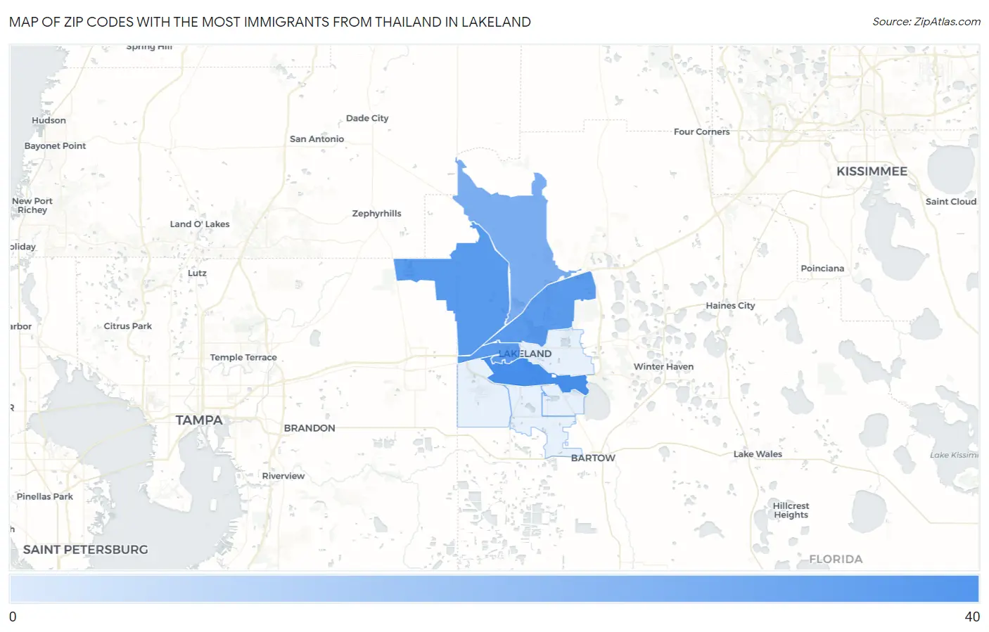 Zip Codes with the Most Immigrants from Thailand in Lakeland Map