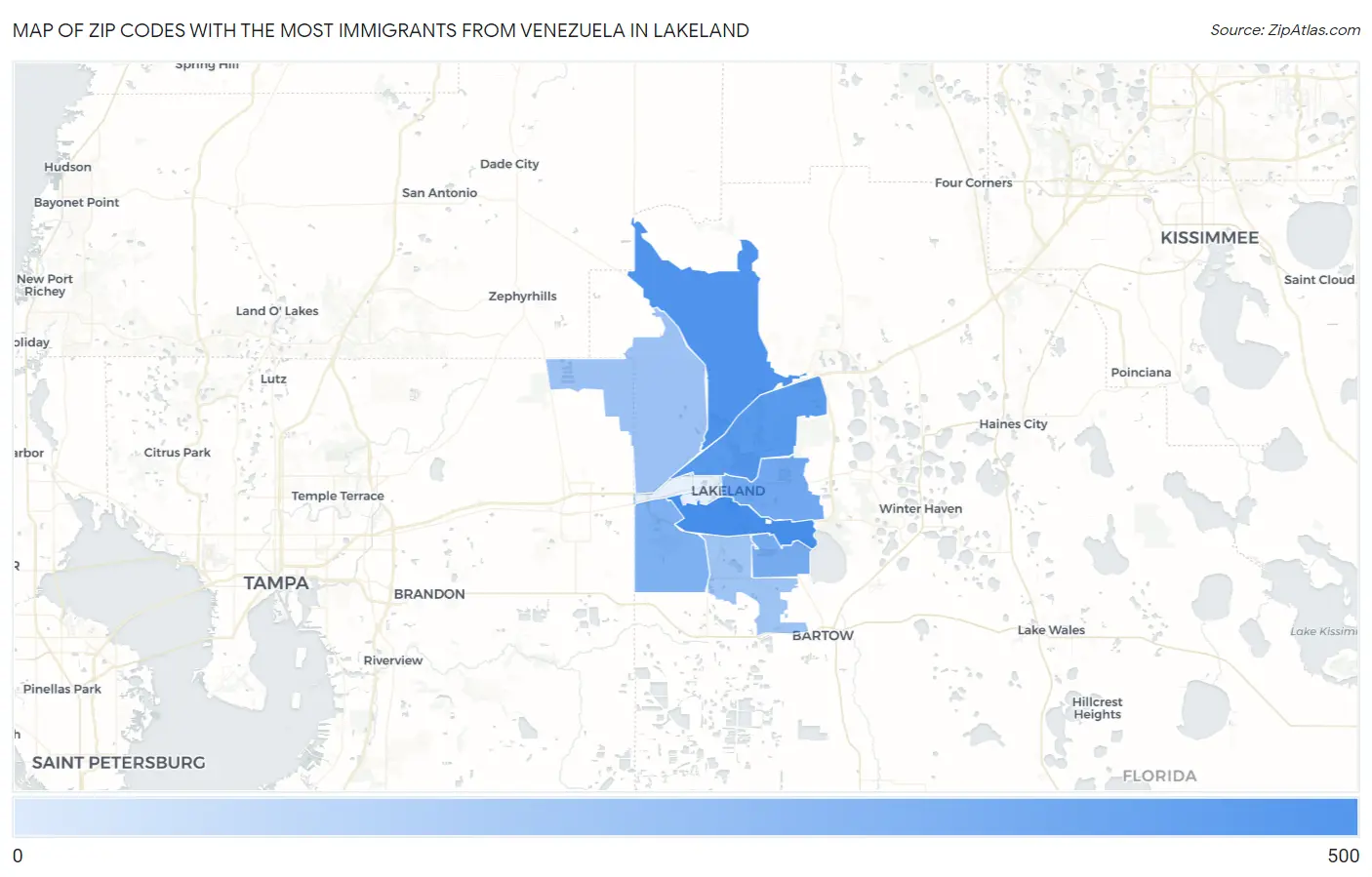 Zip Codes with the Most Immigrants from Venezuela in Lakeland Map