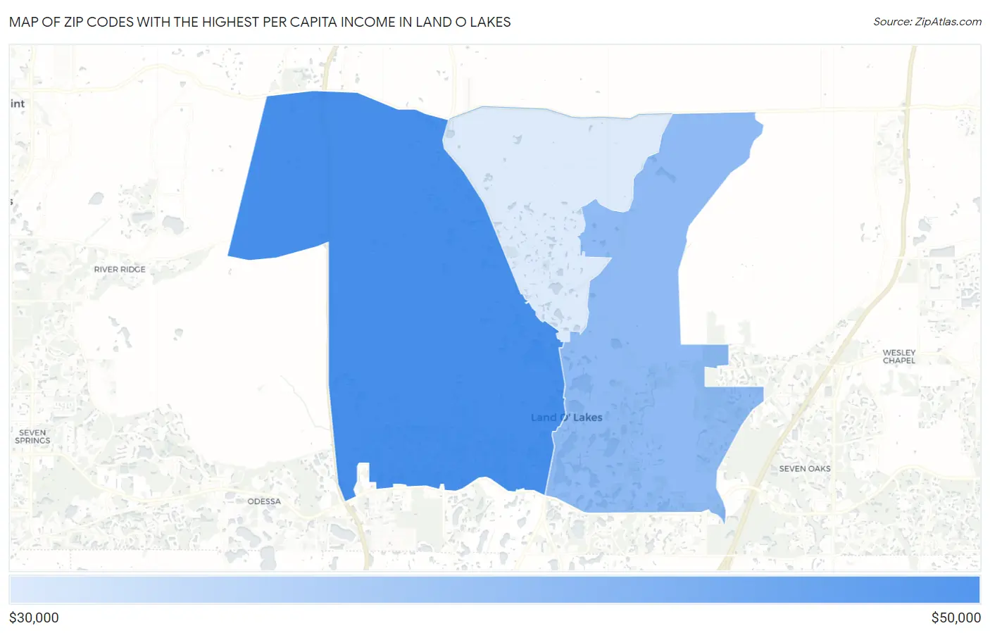 Zip Codes with the Highest Per Capita Income in Land O Lakes Map