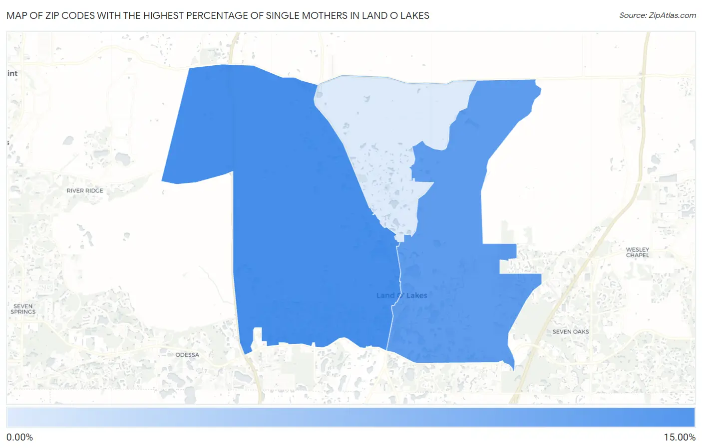 Zip Codes with the Highest Percentage of Single Mothers in Land O Lakes Map