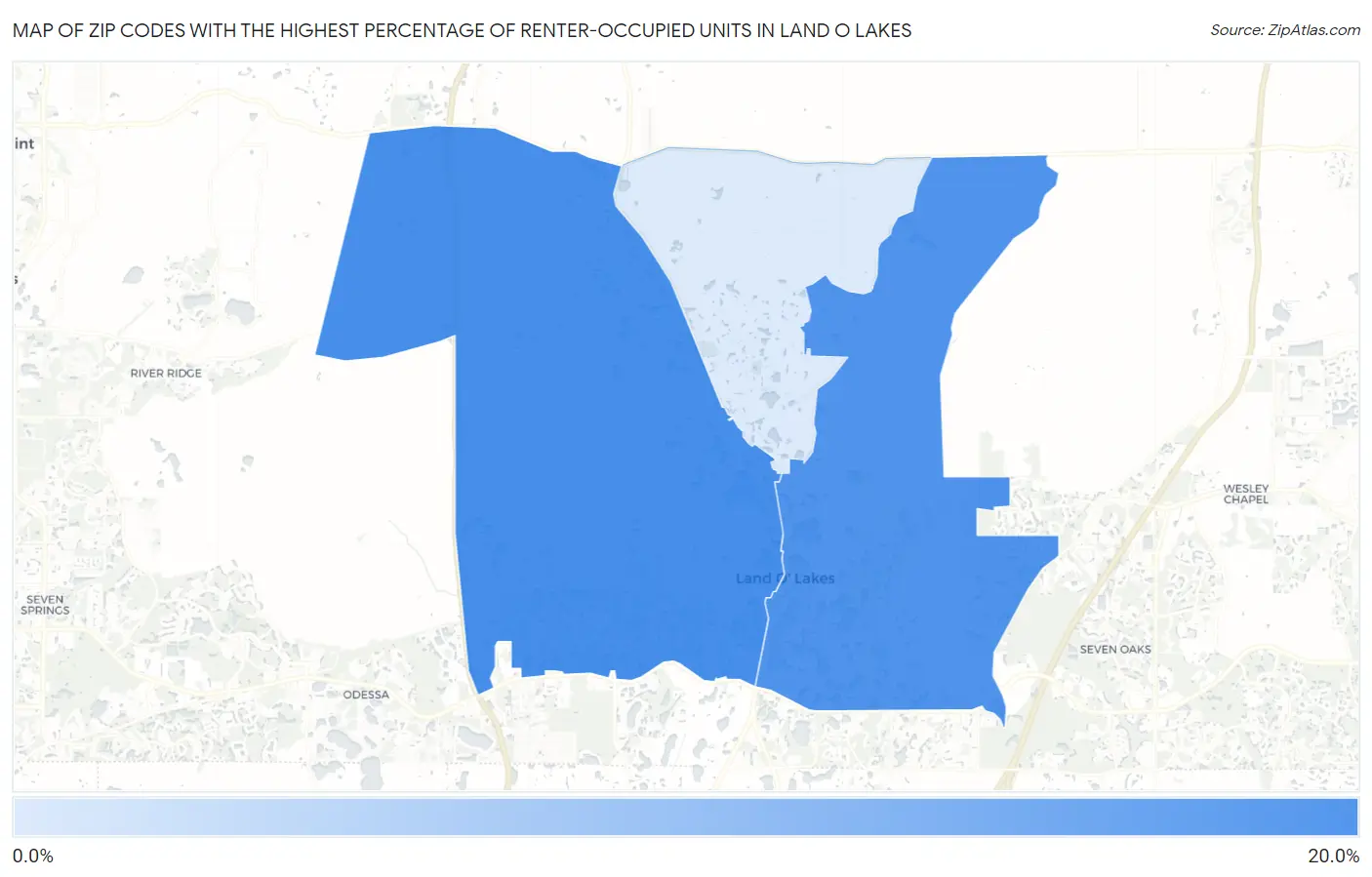 Zip Codes with the Highest Percentage of Renter-Occupied Units in Land O Lakes Map