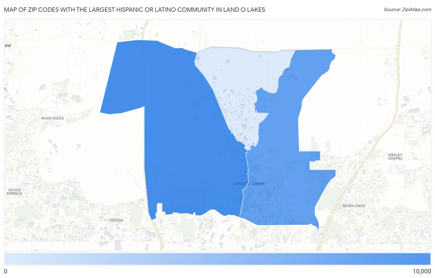 Zip Codes with the Largest Hispanic or Latino Community in Land O Lakes Map