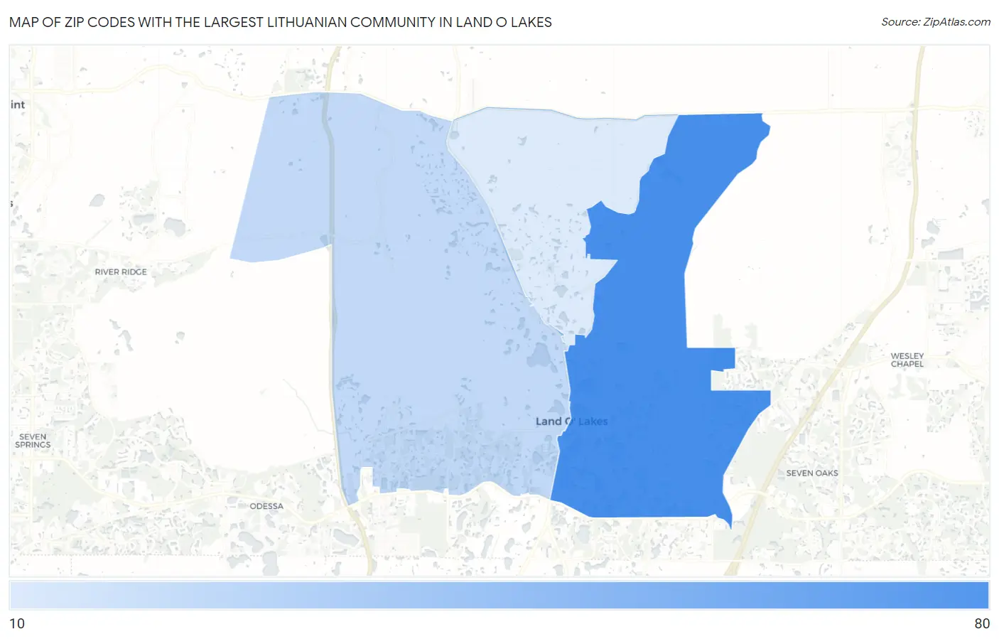 Zip Codes with the Largest Lithuanian Community in Land O Lakes Map