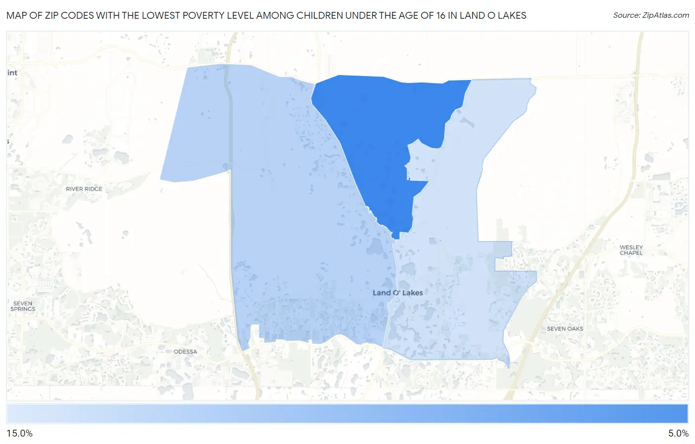 Zip Codes with the Lowest Poverty Level Among Children Under the Age of 16 in Land O Lakes Map