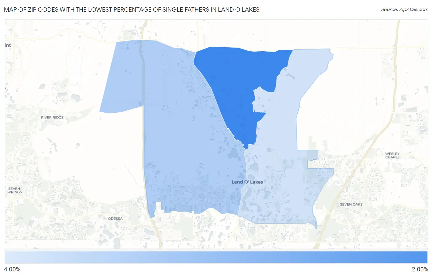 Zip Codes with the Lowest Percentage of Single Fathers in Land O Lakes Map