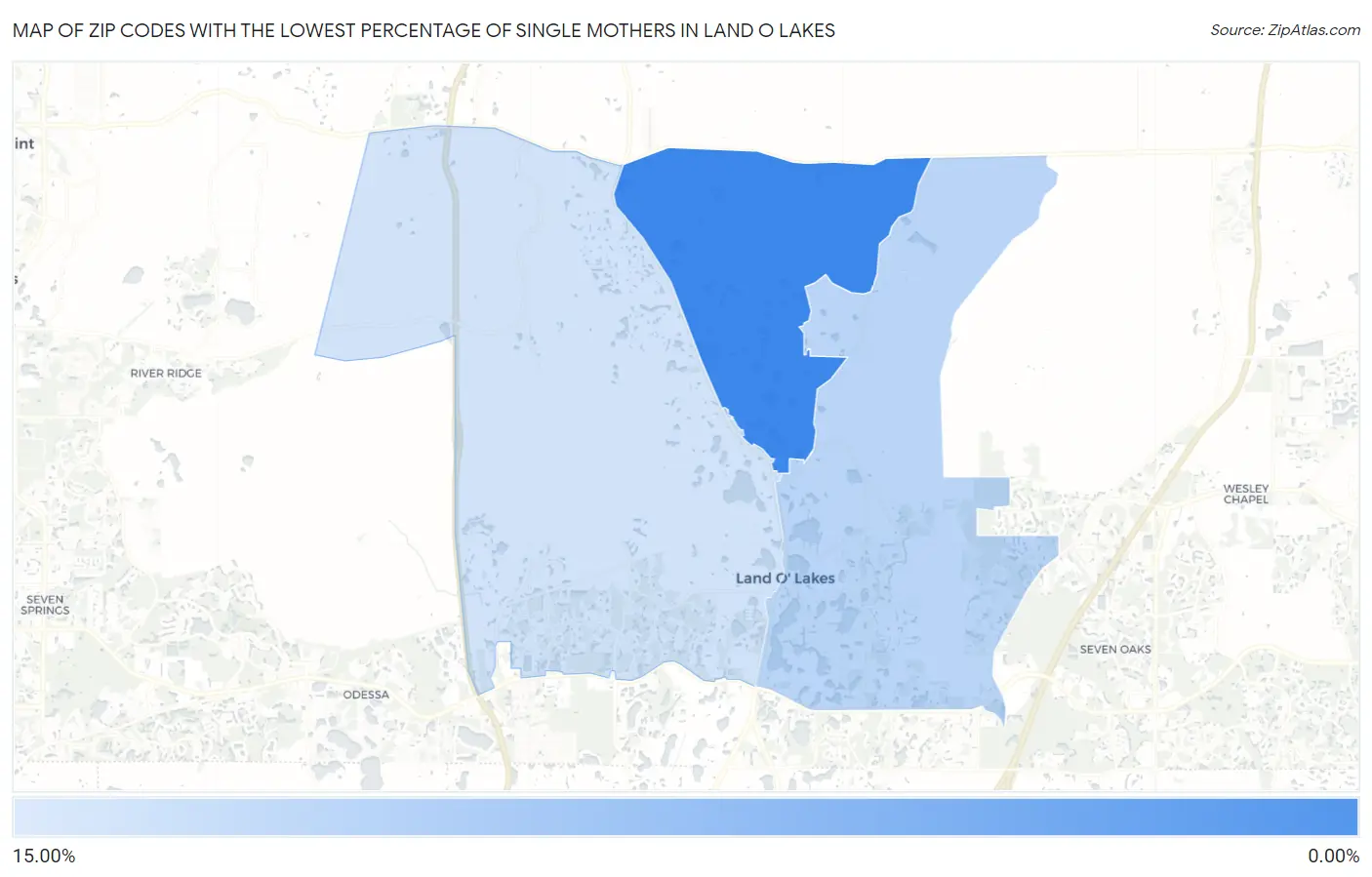 Zip Codes with the Lowest Percentage of Single Mothers in Land O Lakes Map