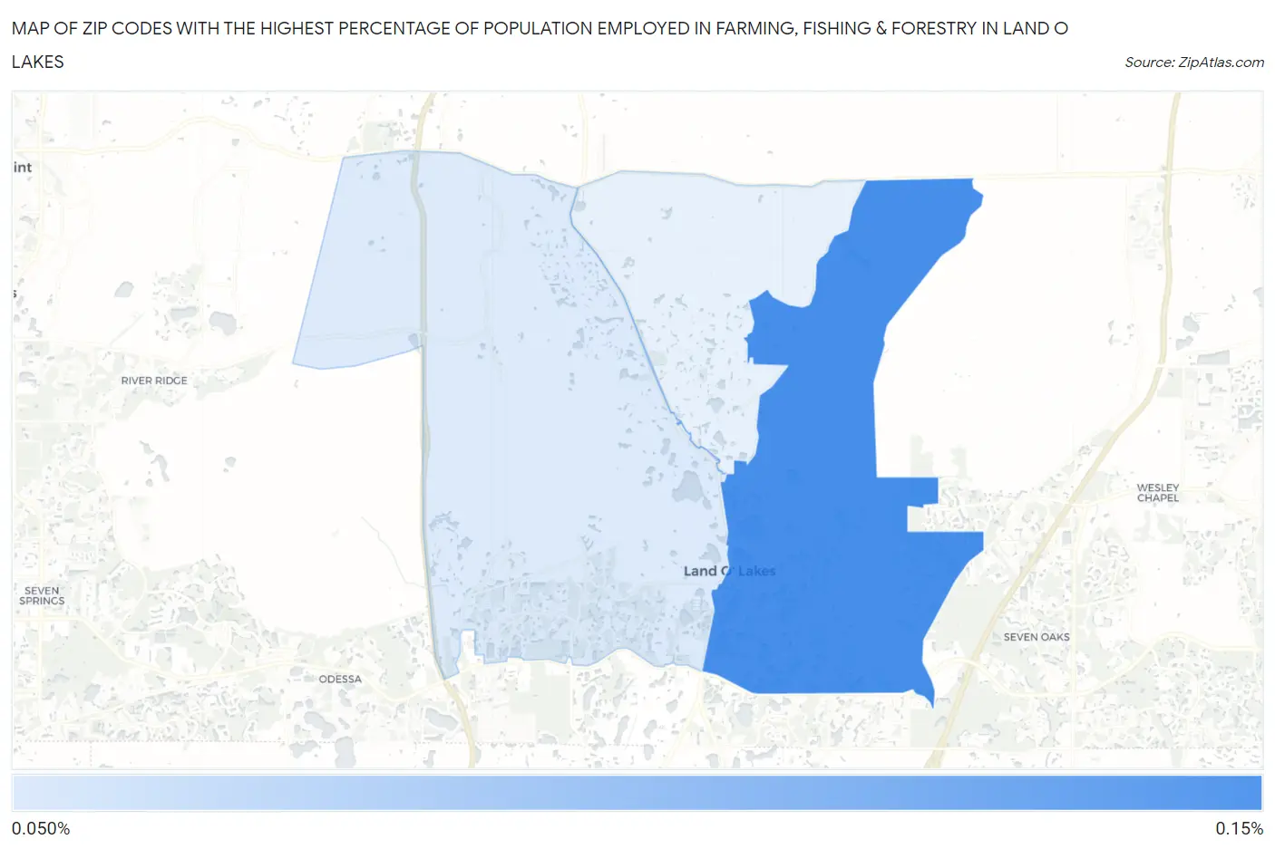 Zip Codes with the Highest Percentage of Population Employed in Farming, Fishing & Forestry in Land O Lakes Map