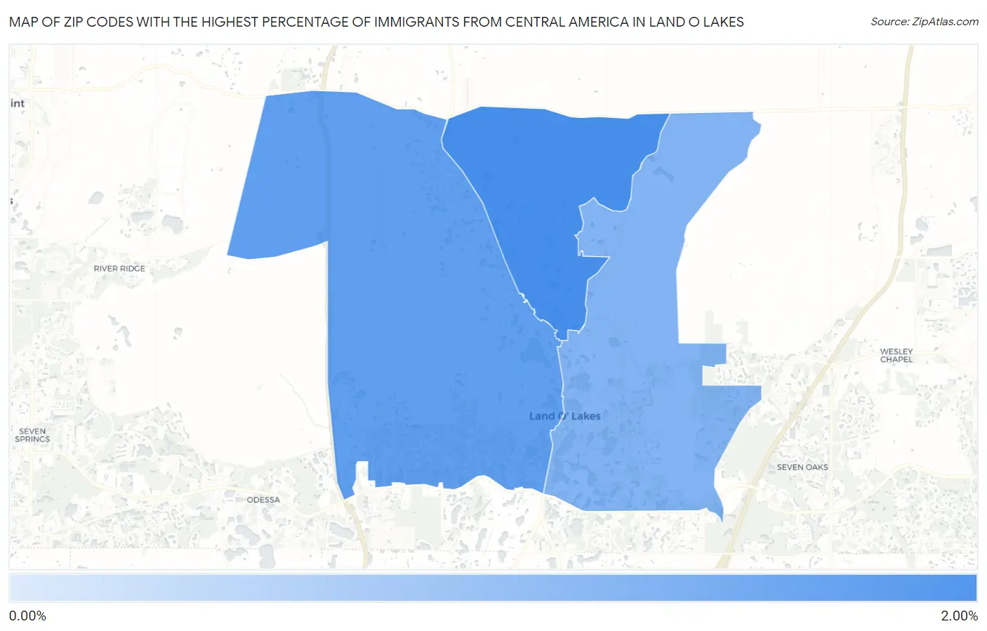 Zip Codes with the Highest Percentage of Immigrants from Central America in Land O Lakes Map