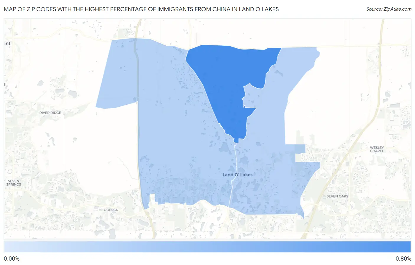 Zip Codes with the Highest Percentage of Immigrants from China in Land O Lakes Map