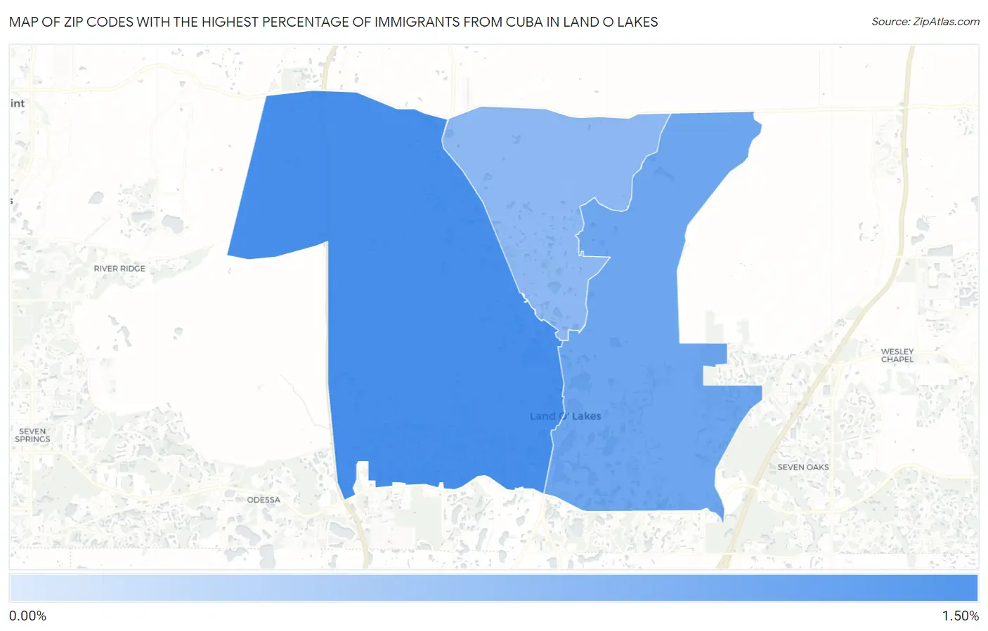Zip Codes with the Highest Percentage of Immigrants from Cuba in Land O Lakes Map