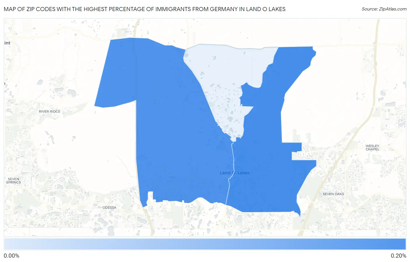 Zip Codes with the Highest Percentage of Immigrants from Germany in Land O Lakes Map