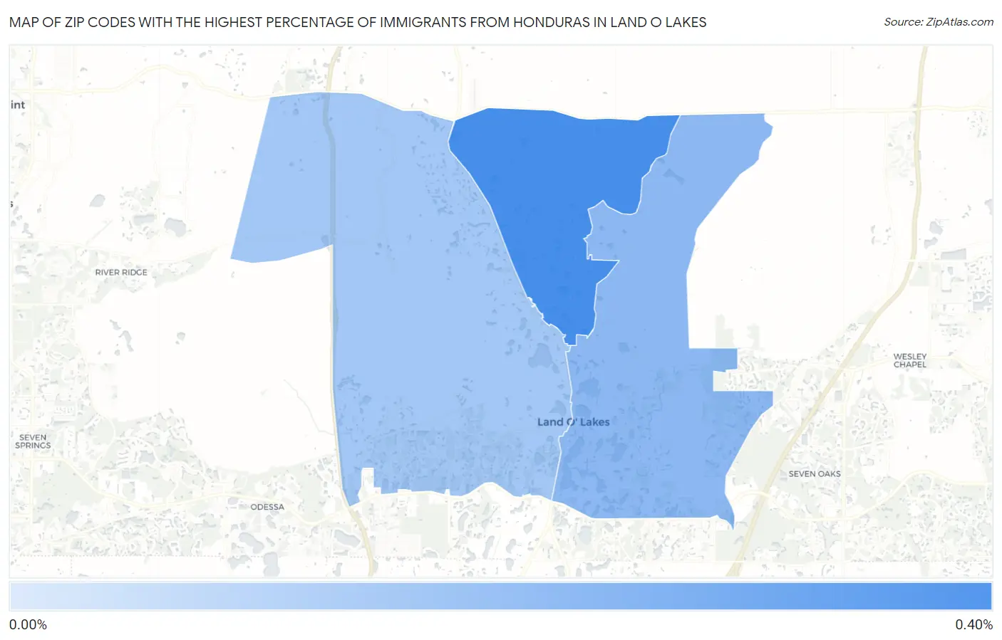Zip Codes with the Highest Percentage of Immigrants from Honduras in Land O Lakes Map
