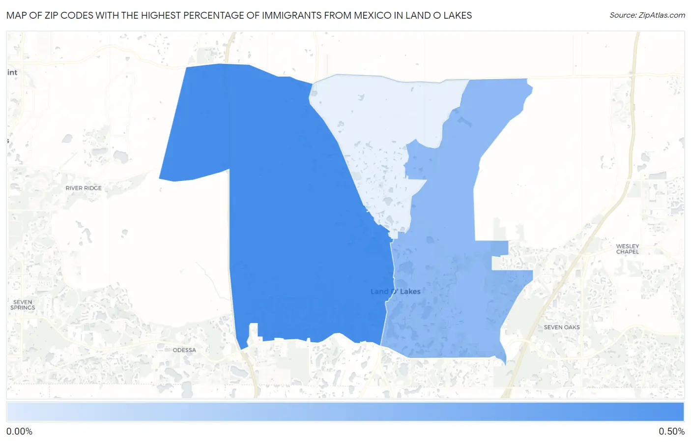 Zip Codes with the Highest Percentage of Immigrants from Mexico in Land O Lakes Map
