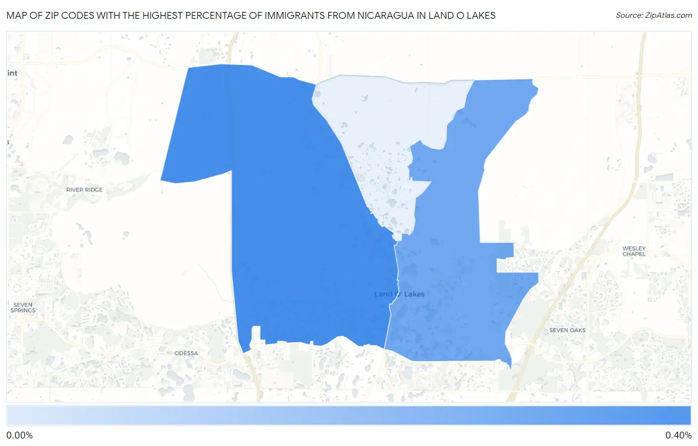 Zip Codes with the Highest Percentage of Immigrants from Nicaragua in Land O Lakes Map