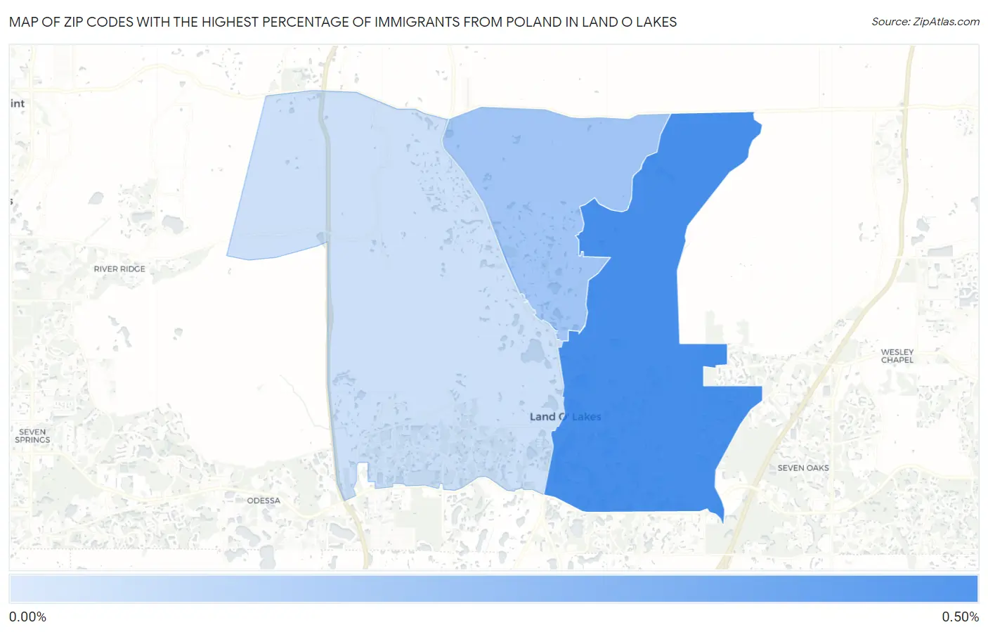 Zip Codes with the Highest Percentage of Immigrants from Poland in Land O Lakes Map