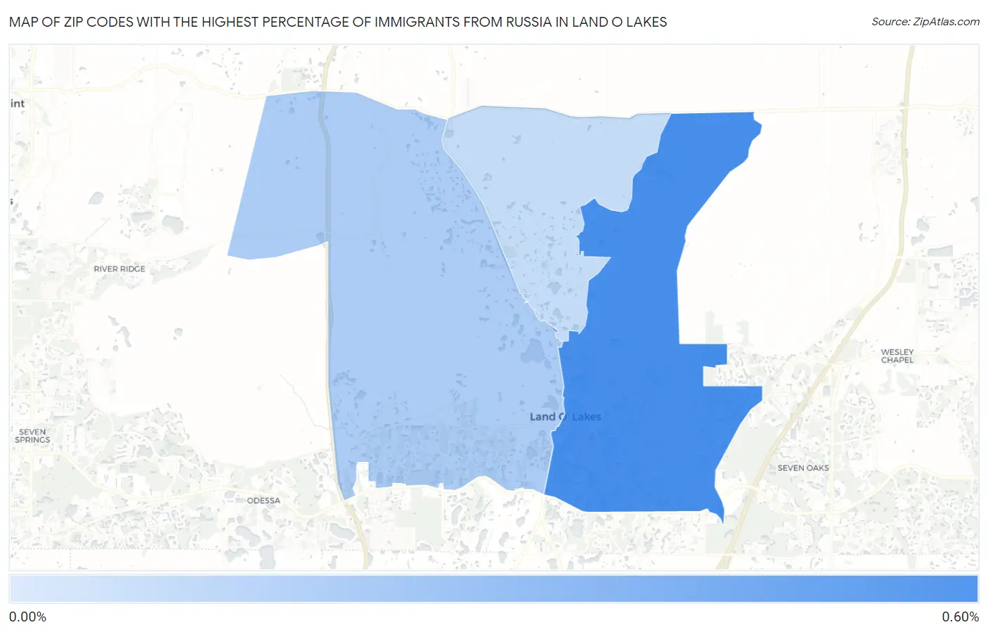 Zip Codes with the Highest Percentage of Immigrants from Russia in Land O Lakes Map