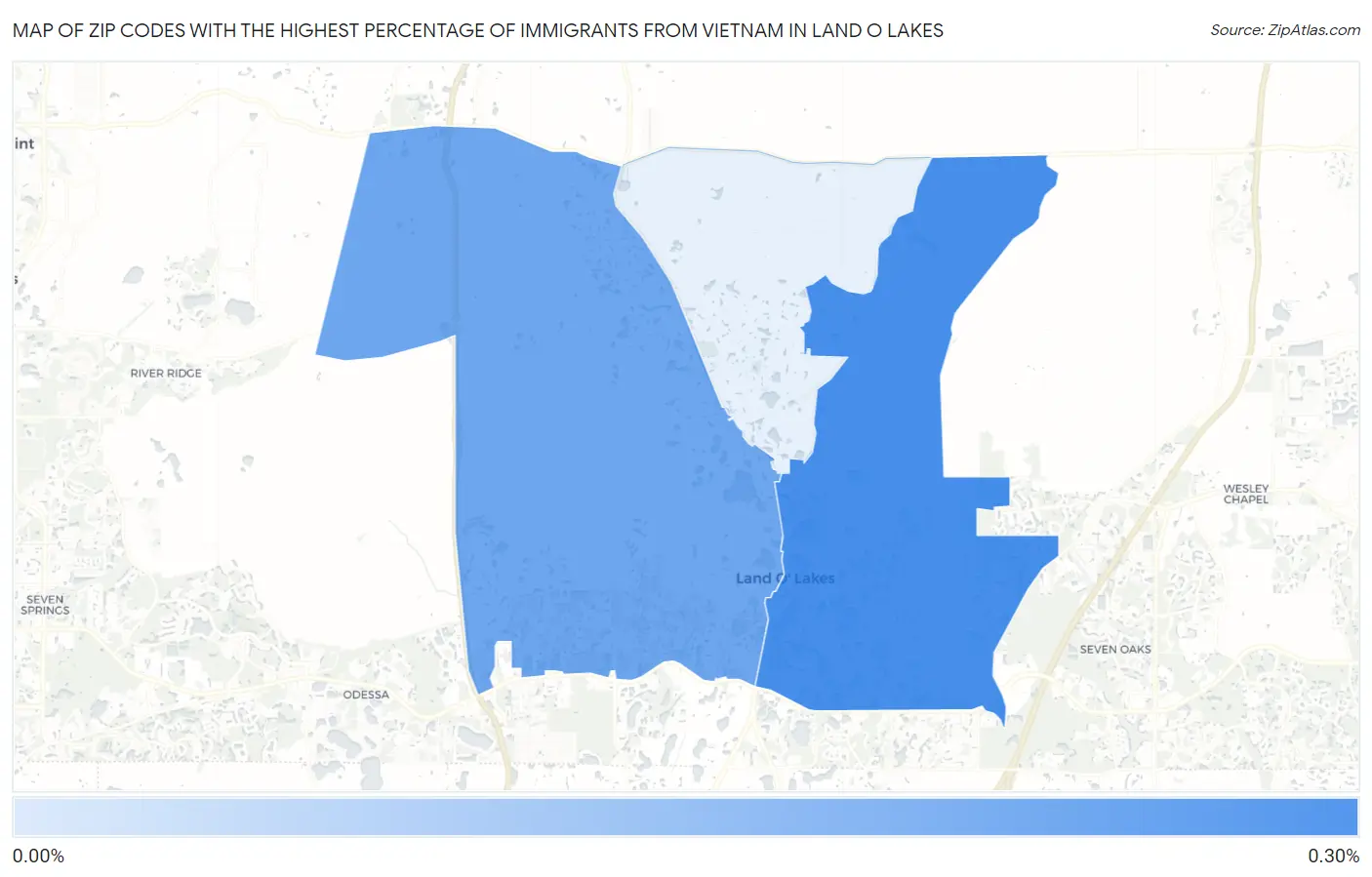 Zip Codes with the Highest Percentage of Immigrants from Vietnam in Land O Lakes Map