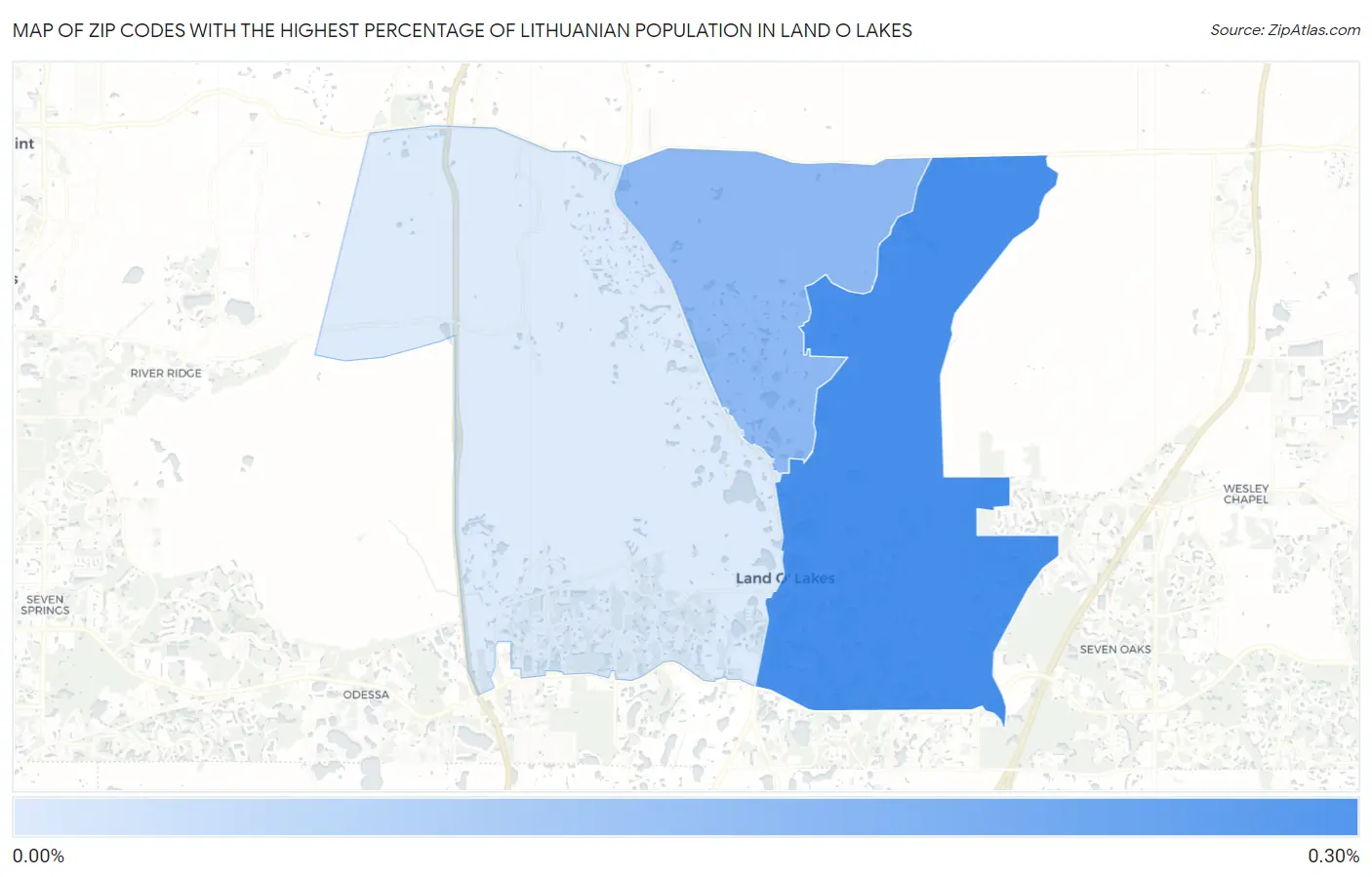 Zip Codes with the Highest Percentage of Lithuanian Population in Land O Lakes Map