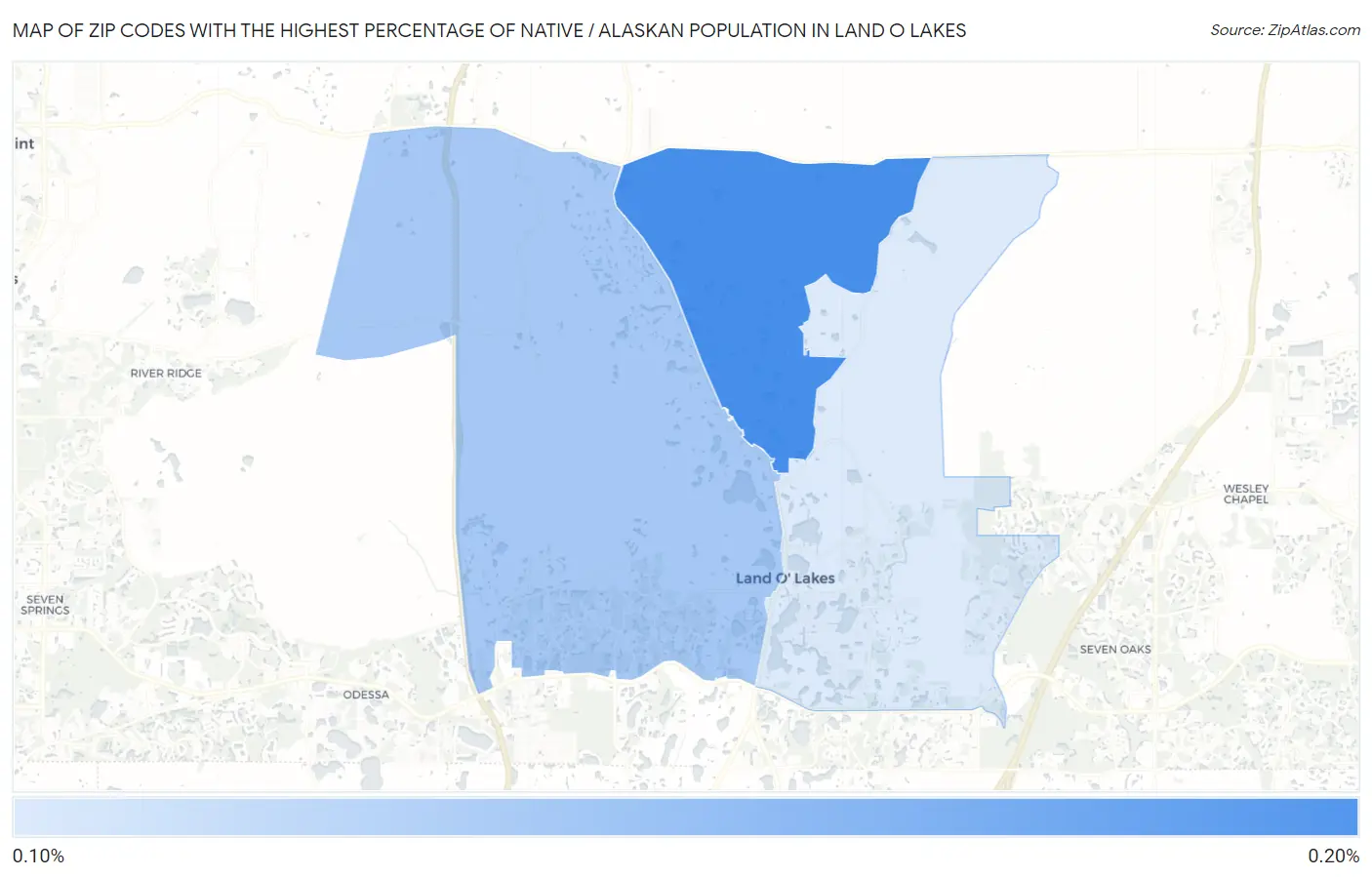 Zip Codes with the Highest Percentage of Native / Alaskan Population in Land O Lakes Map