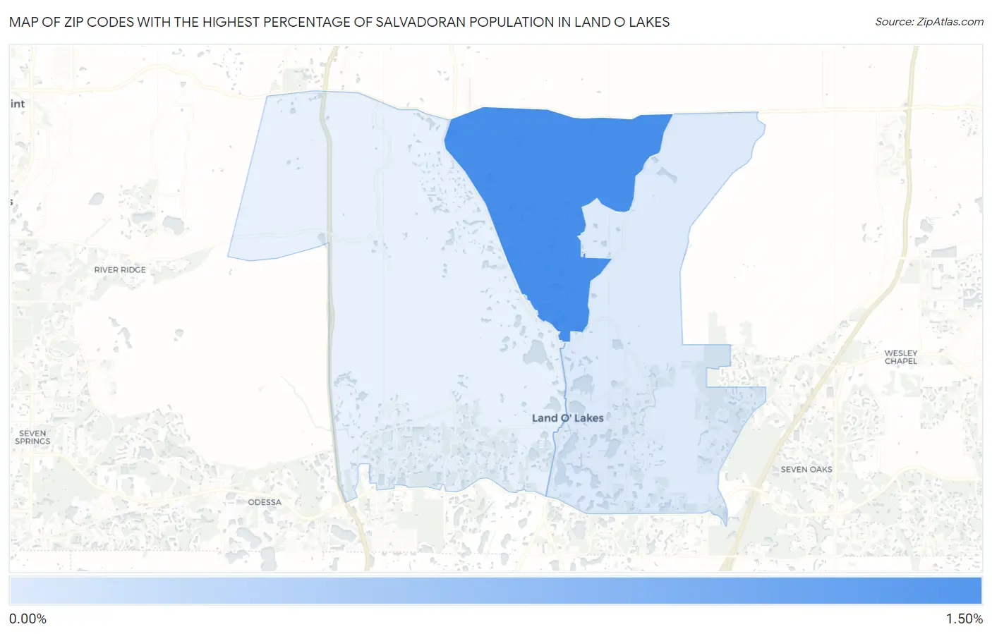 Zip Codes with the Highest Percentage of Salvadoran Population in Land O Lakes Map