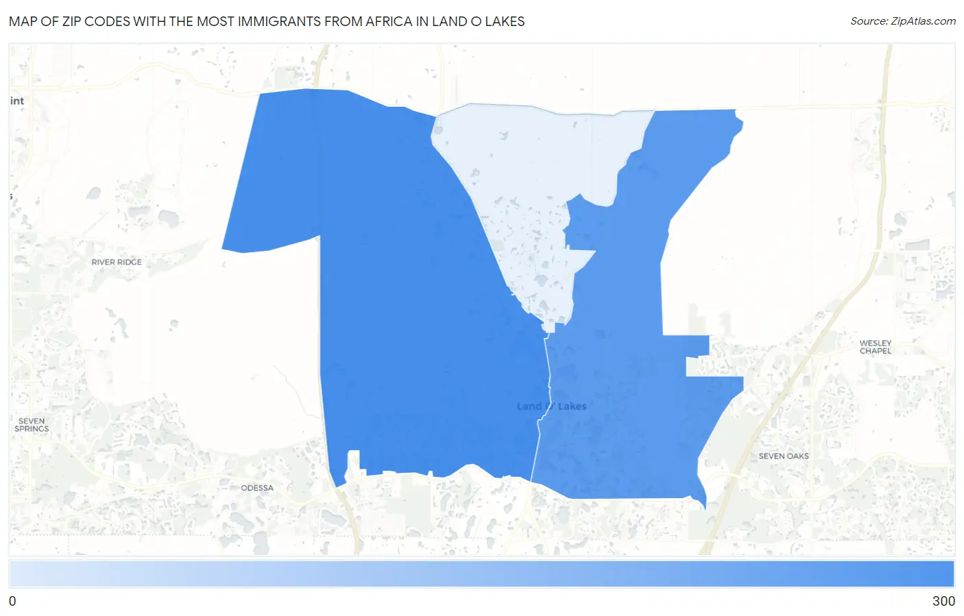 Zip Codes with the Most Immigrants from Africa in Land O Lakes Map